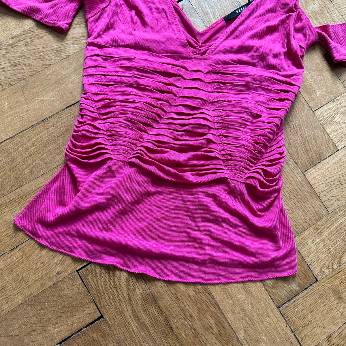Gucci by Tom Ford SS04 Fuchsia Pleated Strap Viscose Top