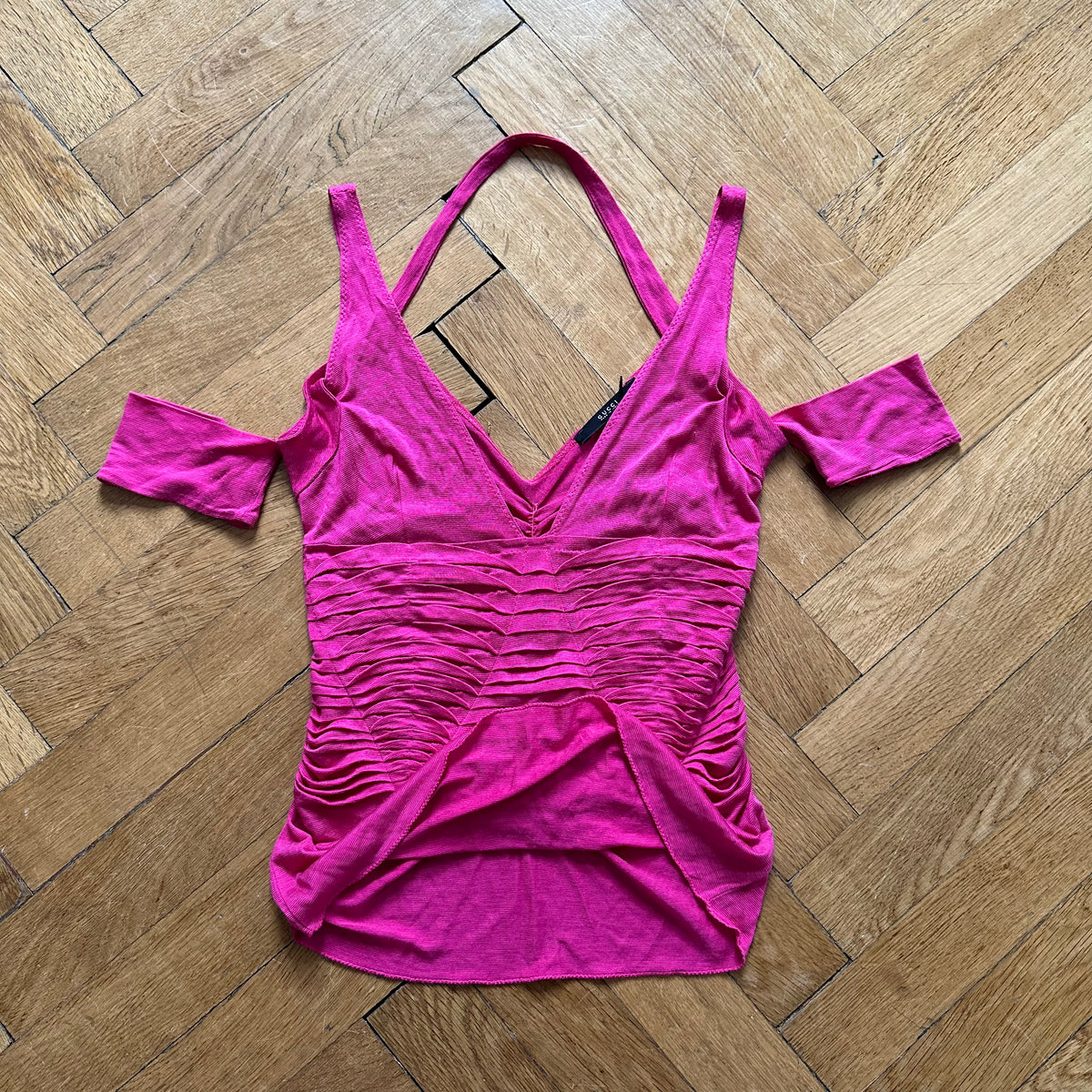 Gucci by Tom Ford SS04 Fuchsia Pleated Strap Viscose Top