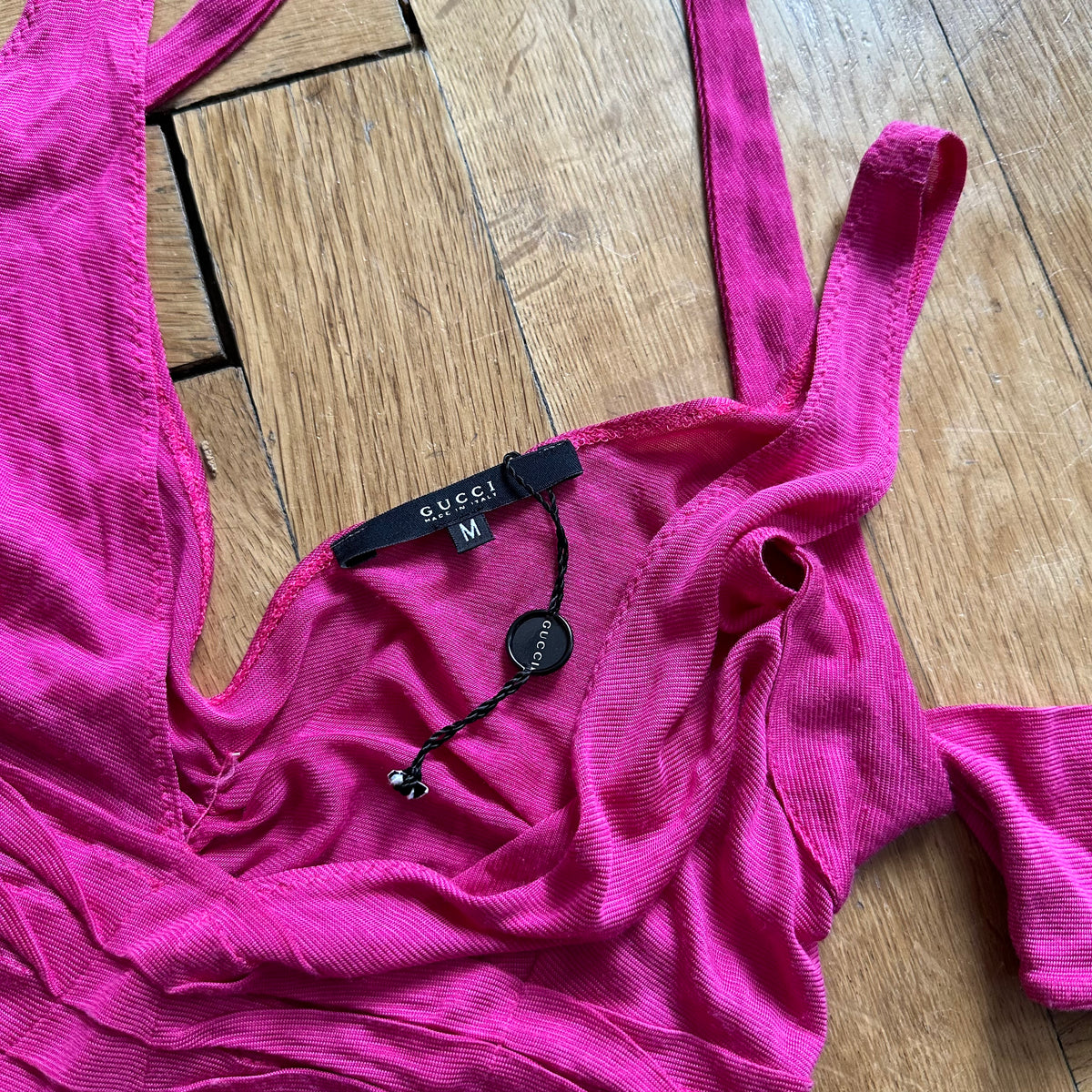 Gucci by Tom Ford SS04 Fuchsia Pleated Strap Viscose Top