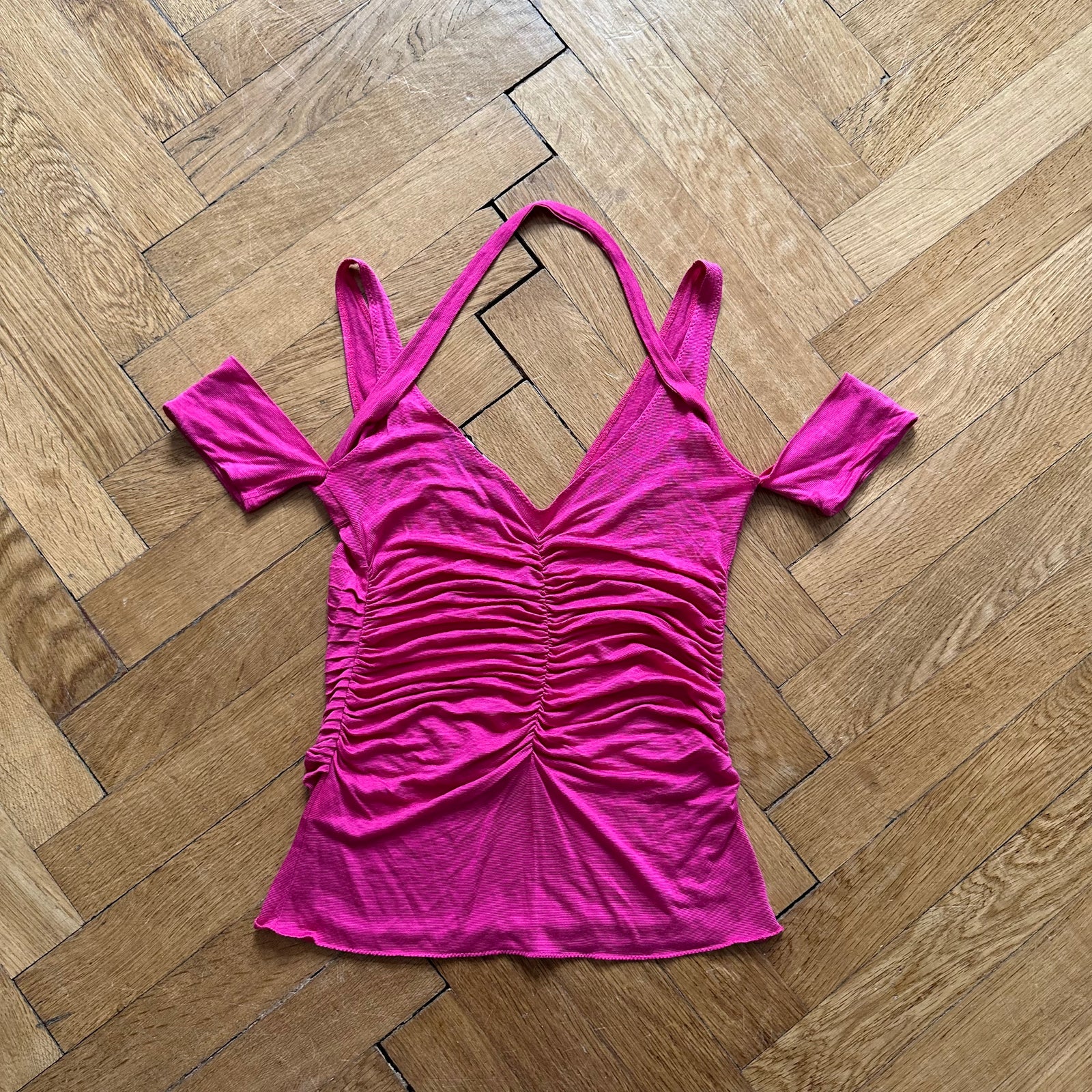 Gucci by Tom Ford SS04 Fuchsia Pleated Strap Viscose Top