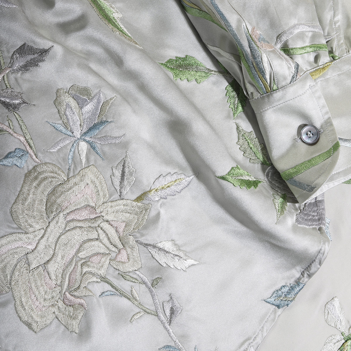 Gucci SS03 by Tom Ford Oversized Floral Bird Embroidered Silk Shirt