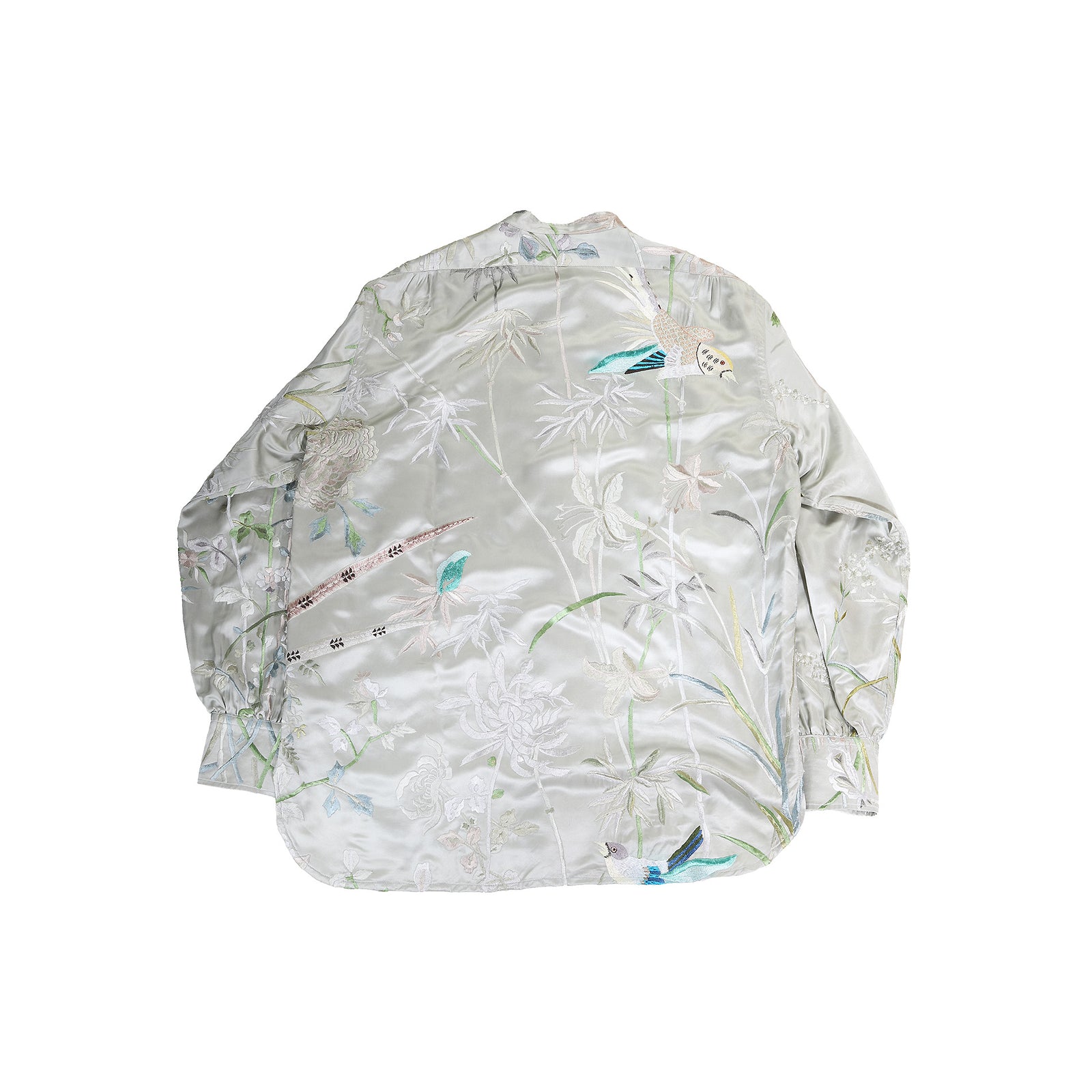 Gucci SS03 by Tom Ford Oversized Floral Bird Embroidered Silk Shirt