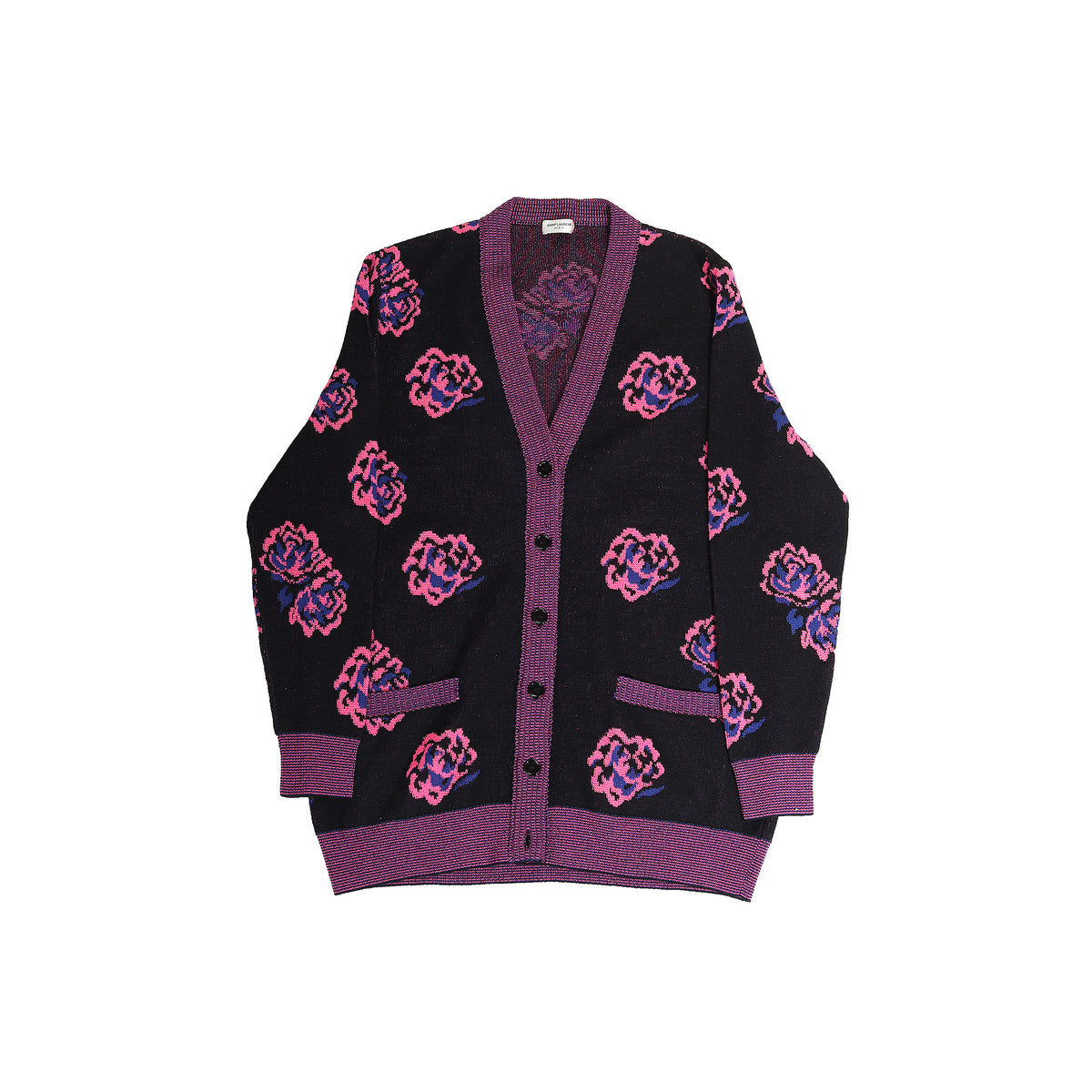 Saint Laurent Paris SS16 Rose Intarsia Knit Cardigan
