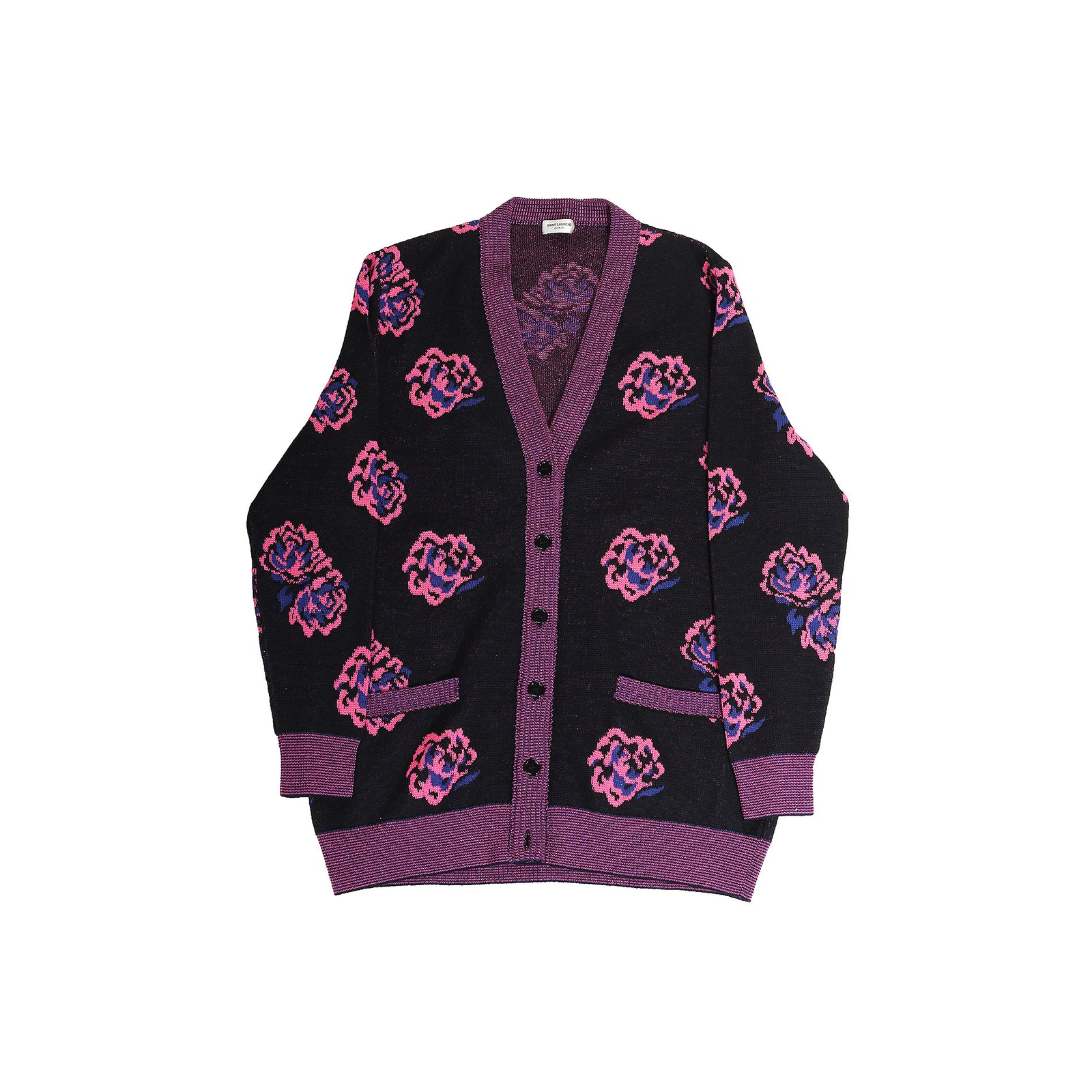 Saint Laurent Paris SS16 Rose Intarsia Knit Cardigan