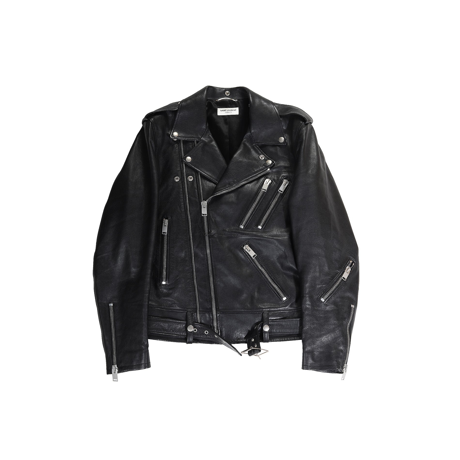 Saint Laurent Paris SS14 Multi Zip Black Leather Biker Jacket