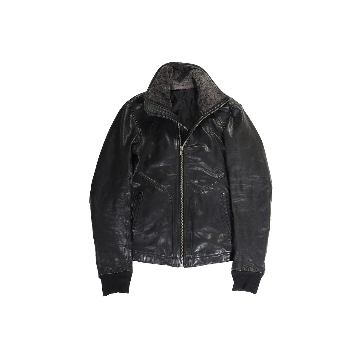 Rick Owens FW08 Stag Fur Collar Geo Leather Jacket
