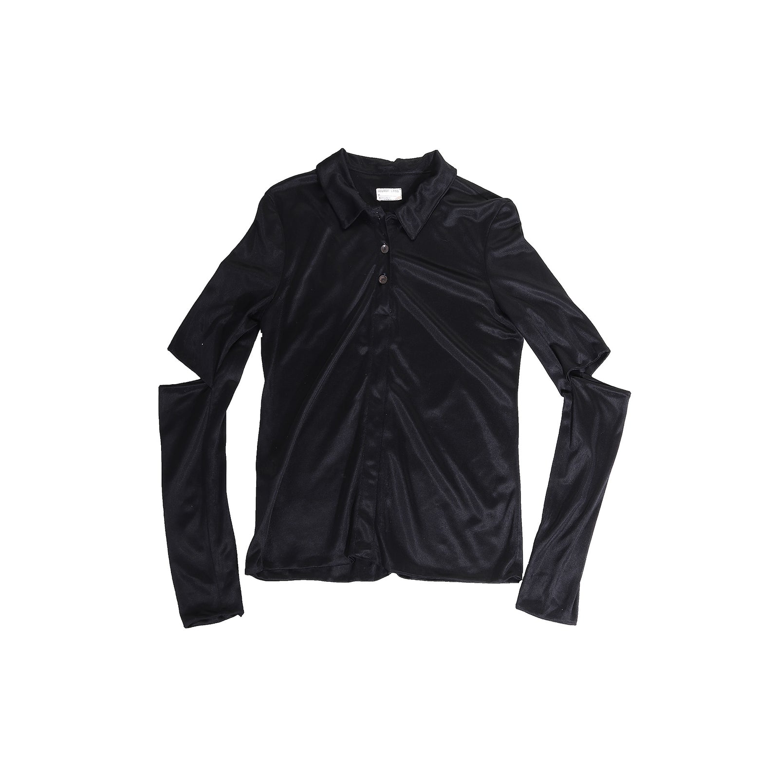 Helmut Lang 1997 Black Slashed Elbow Polo Shirt