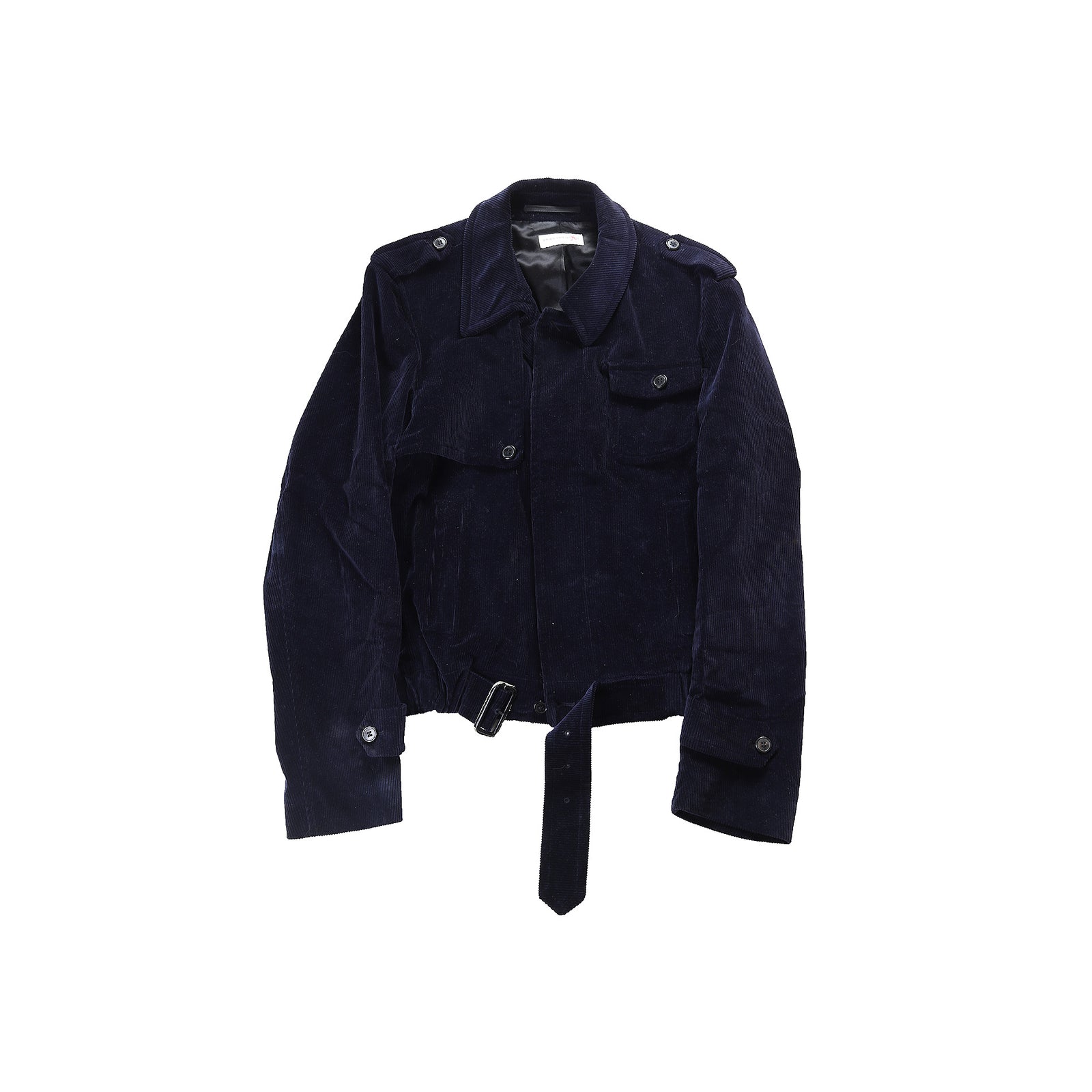 Dries Van Noten Navy Corduroy Belted Biker Jacket