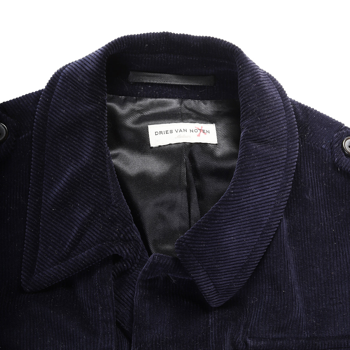 Dries Van Noten Navy Corduroy Belted Biker Jacket