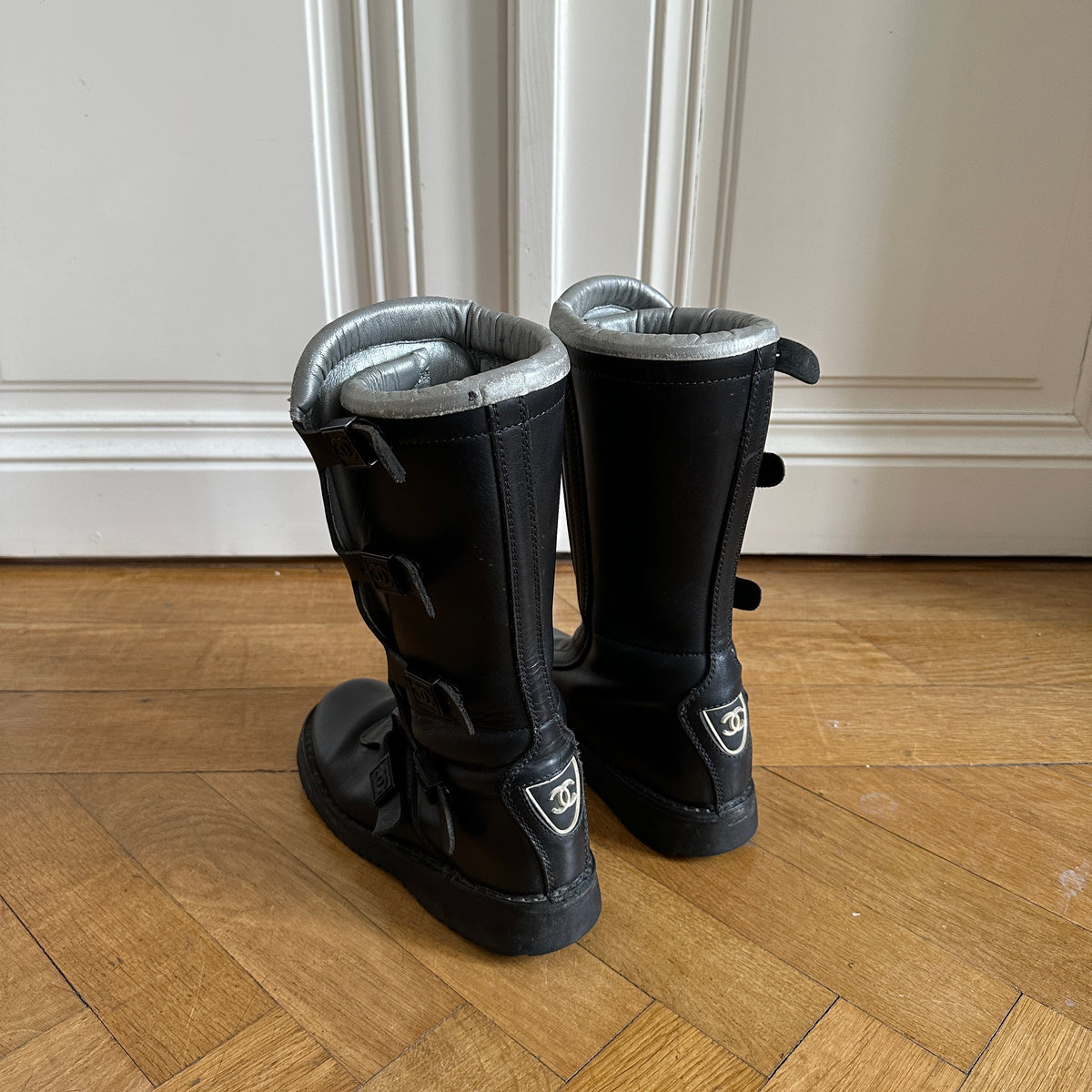 Chanel 90s Logo Buckled Motorcycle Boots