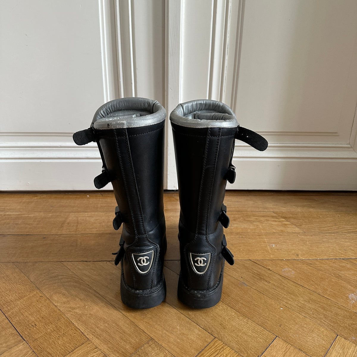 Chanel 90s Logo Buckled Motorcycle Boots