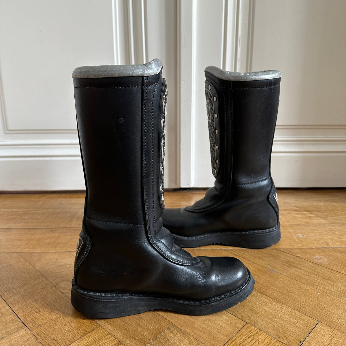 Chanel 90s Logo Buckled Motorcycle Boots