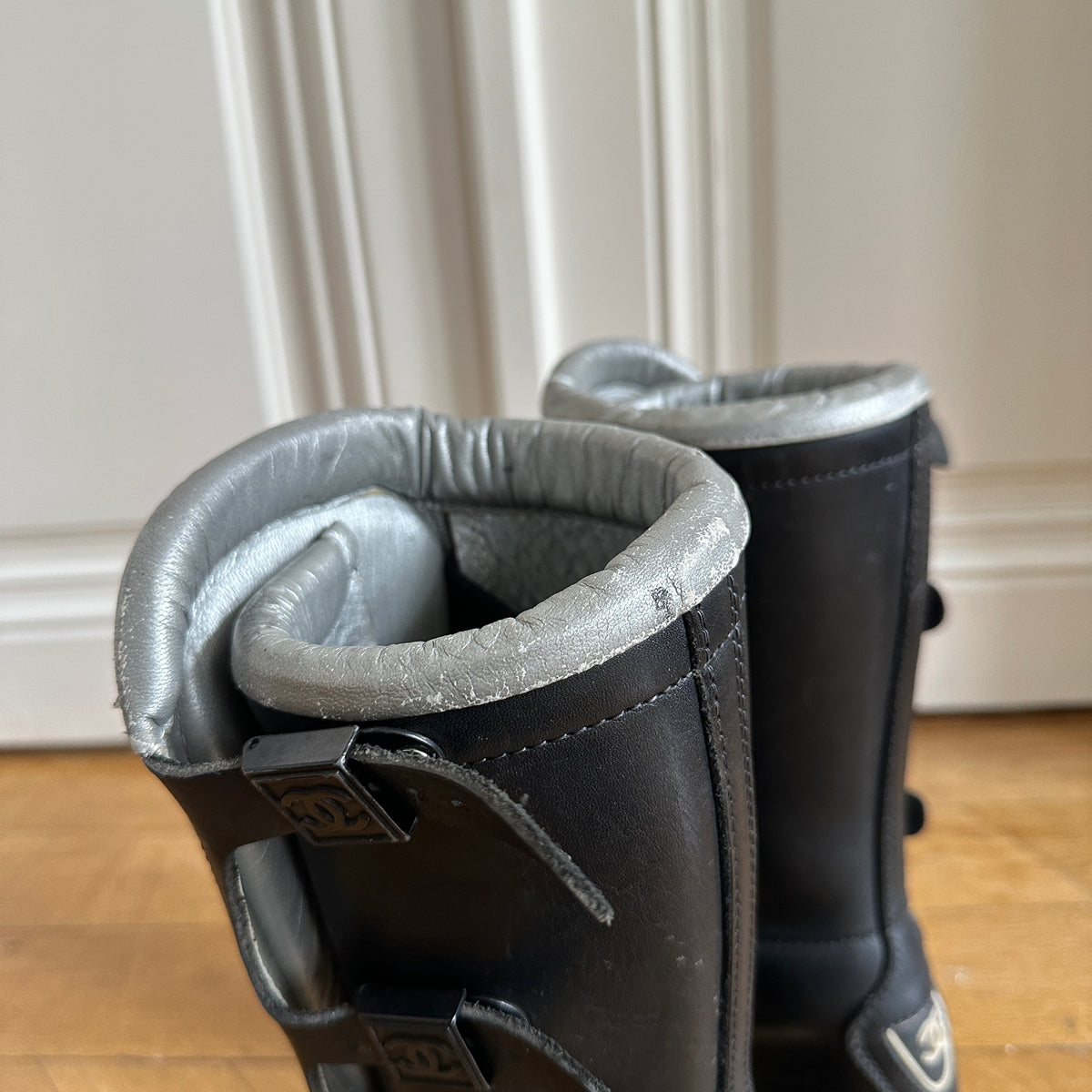 Chanel 90s Logo Buckled Motorcycle Boots