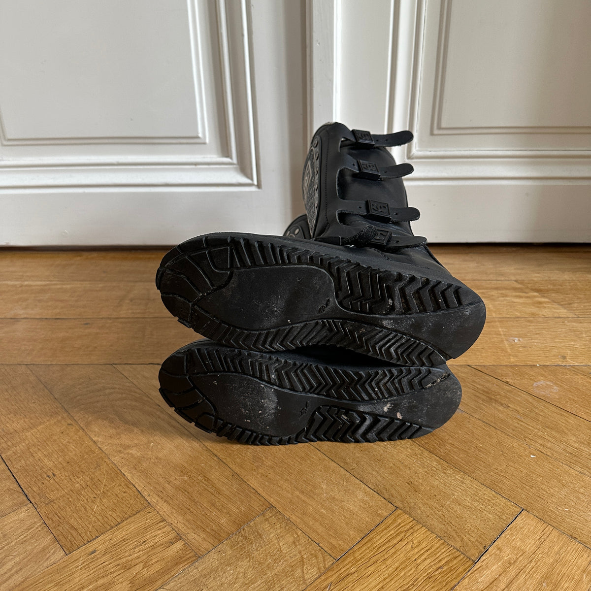 Chanel 90s Logo Buckled Motorcycle Boots