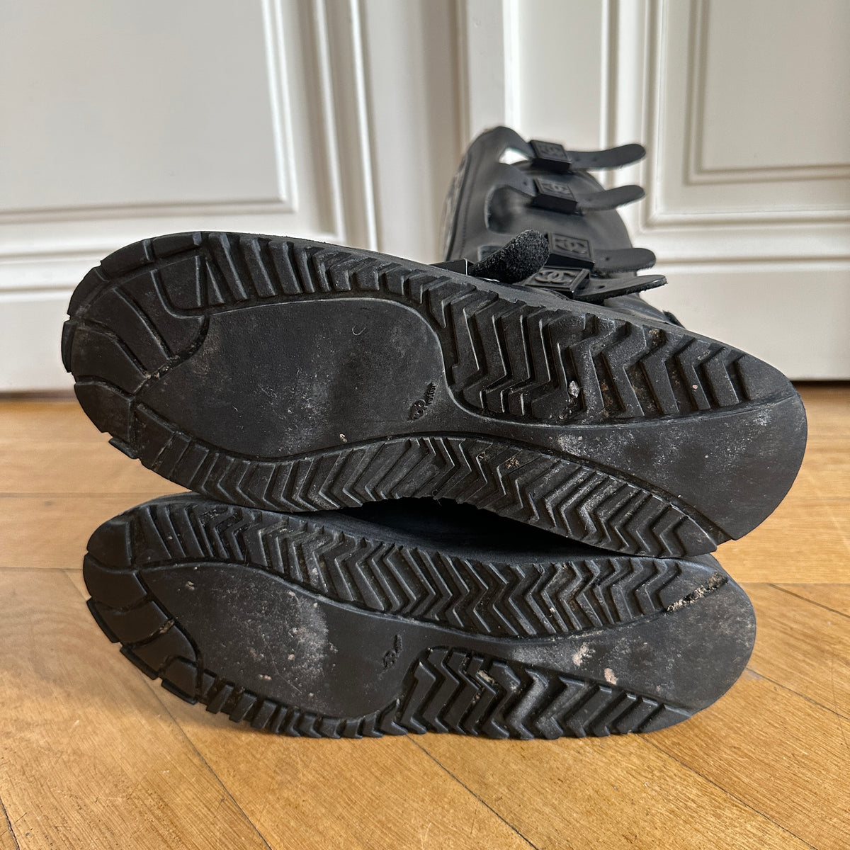 Chanel 90s Logo Buckled Motorcycle Boots