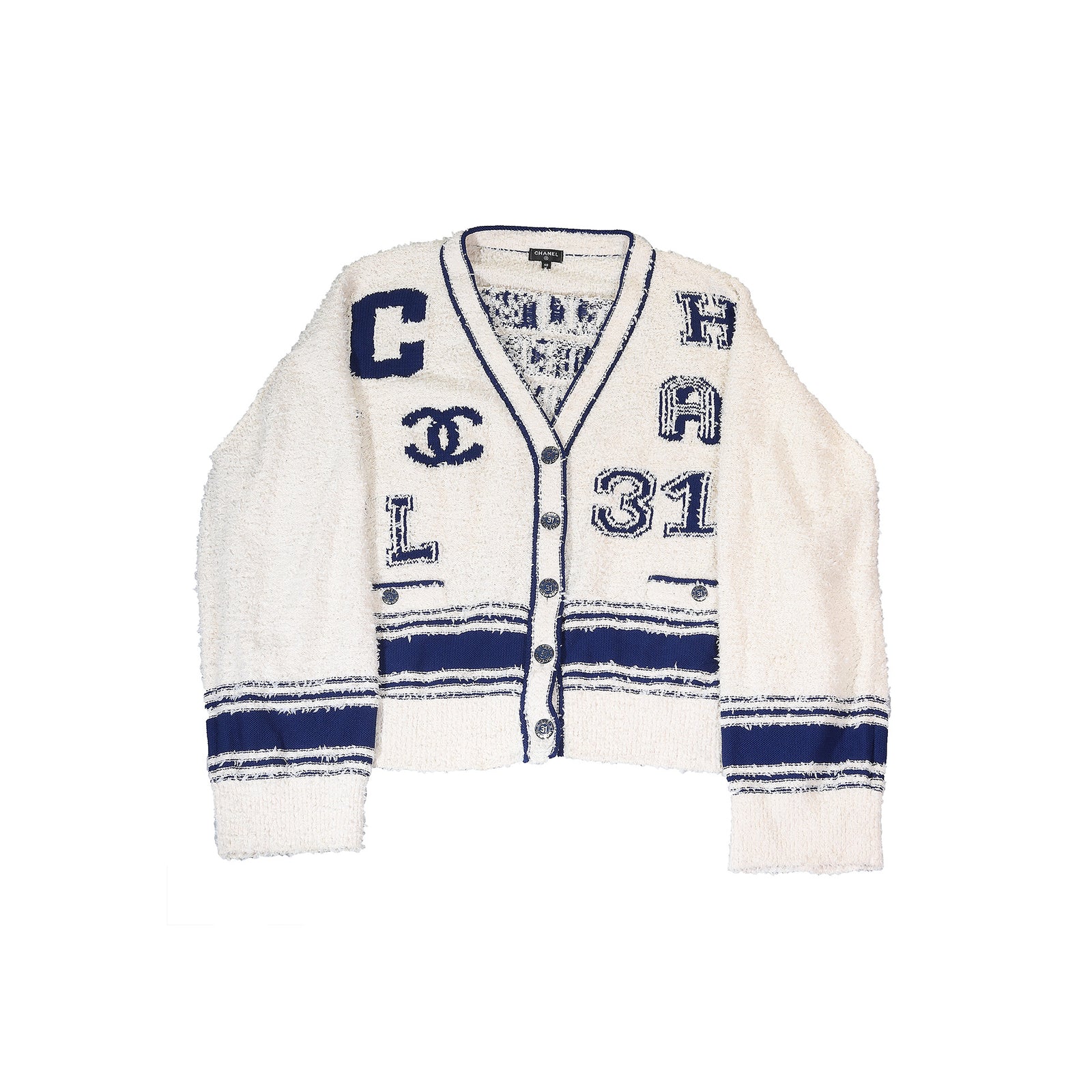 Chanel Pre SS19 Boucle Varsity Cardigan
