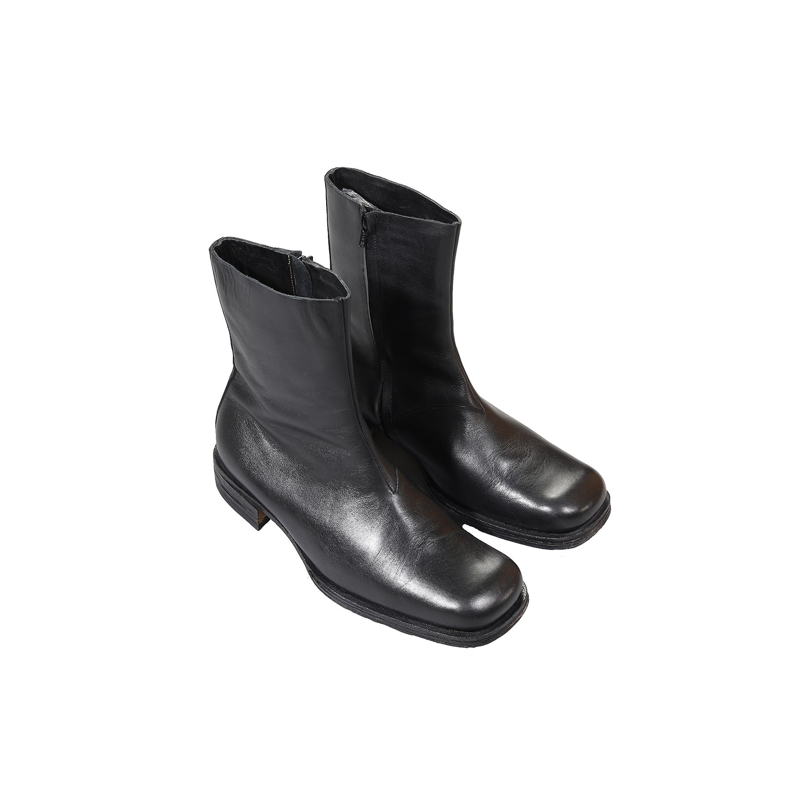 Maison Martin Margiela 2002 Artisanal Black Square Toe Leather Boots