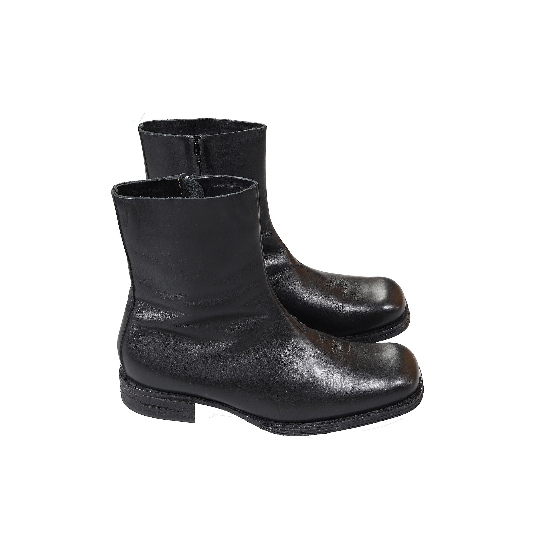 Maison Martin Margiela 2002 Artisanal Black Square Toe Leather Boots