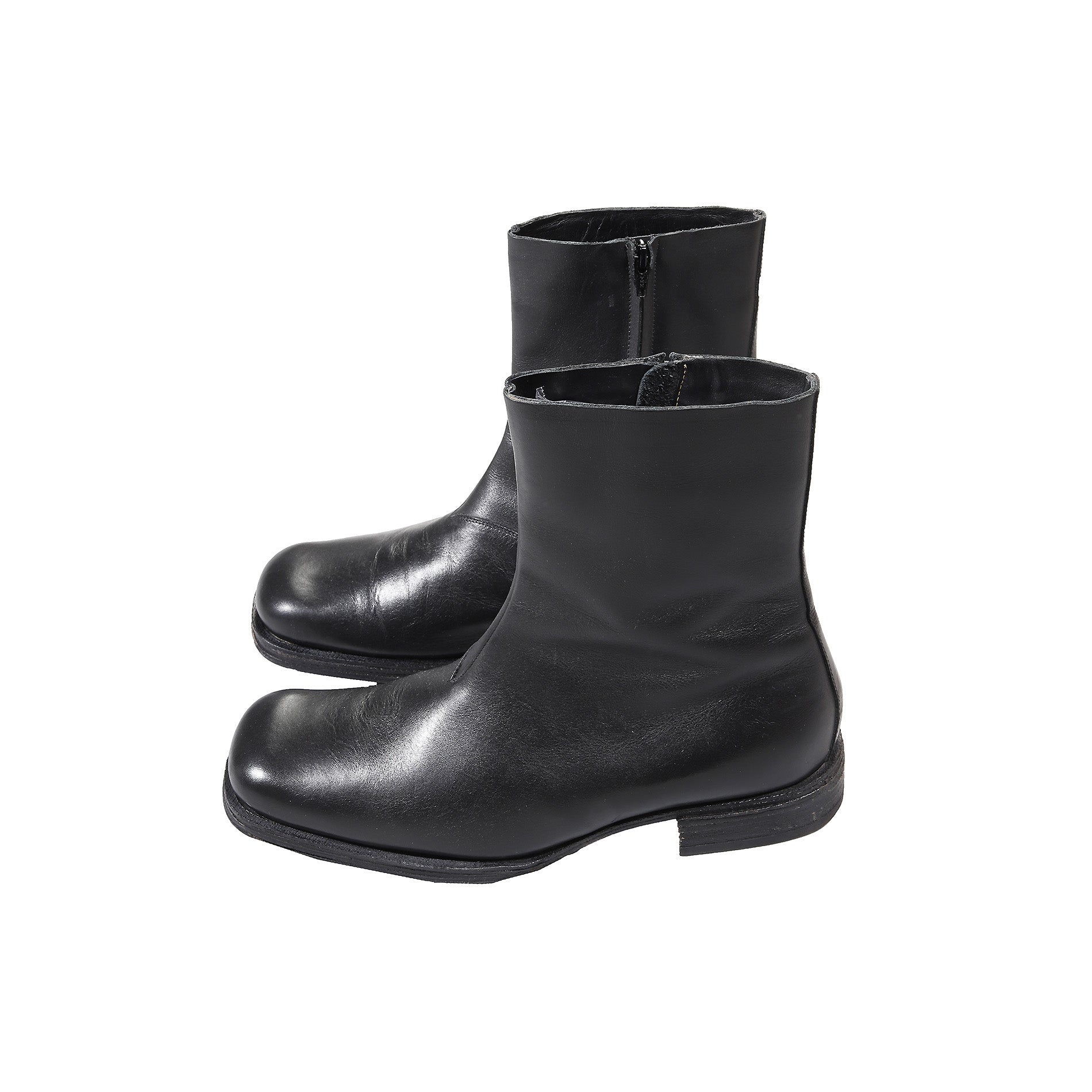 Maison Martin Margiela 2002 Artisanal Black Square Toe Leather Boots