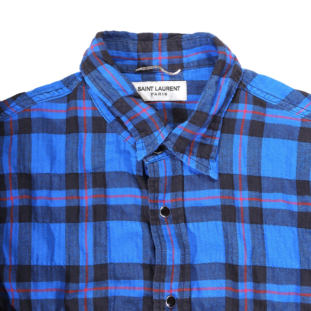 Saint Laurent Paris SS16 Surf Sound Distressed Raw Hem Plaid Shirt