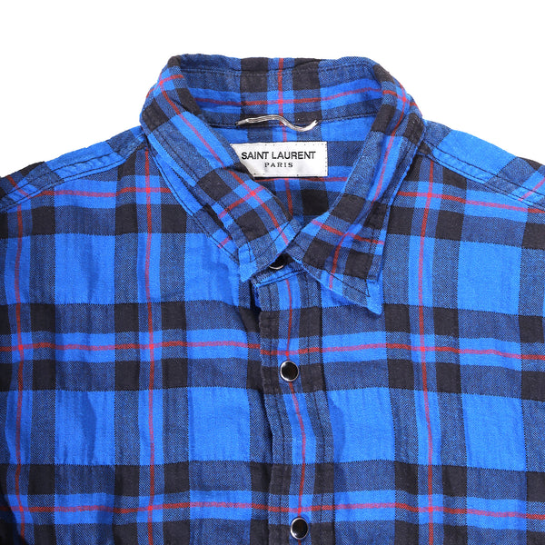 Saint Laurent Paris SS16 Surf Sound Distressed Raw Hem Plaid Shirt ...