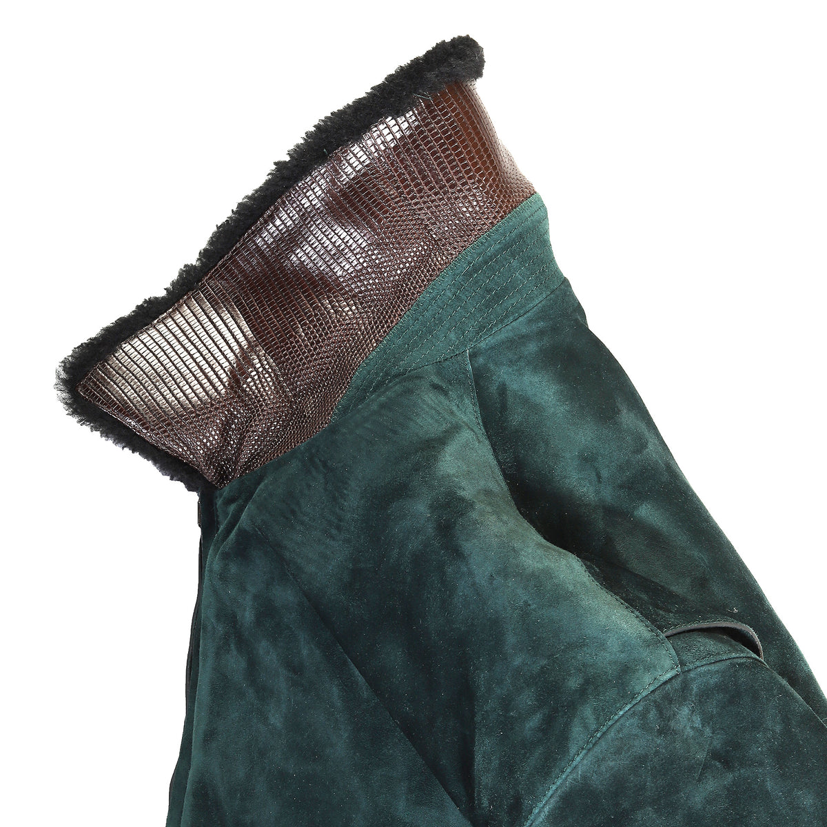 Berluti FW18 by Haider Ackermann Green Shearling Lizard Collar Bomber