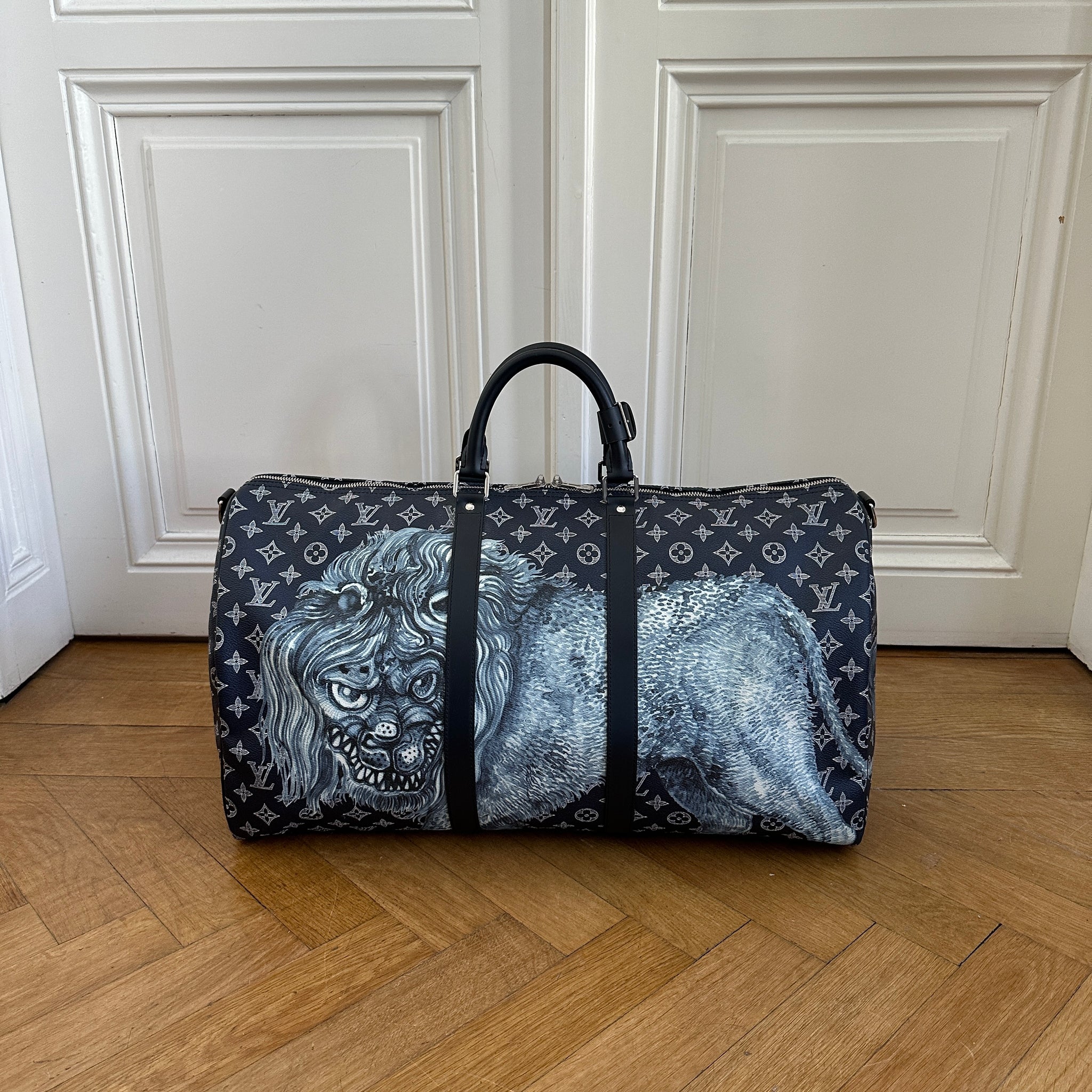 Louis Vuitton Chapman Brothers Blue Savane Monogram Lion Messenger Bag