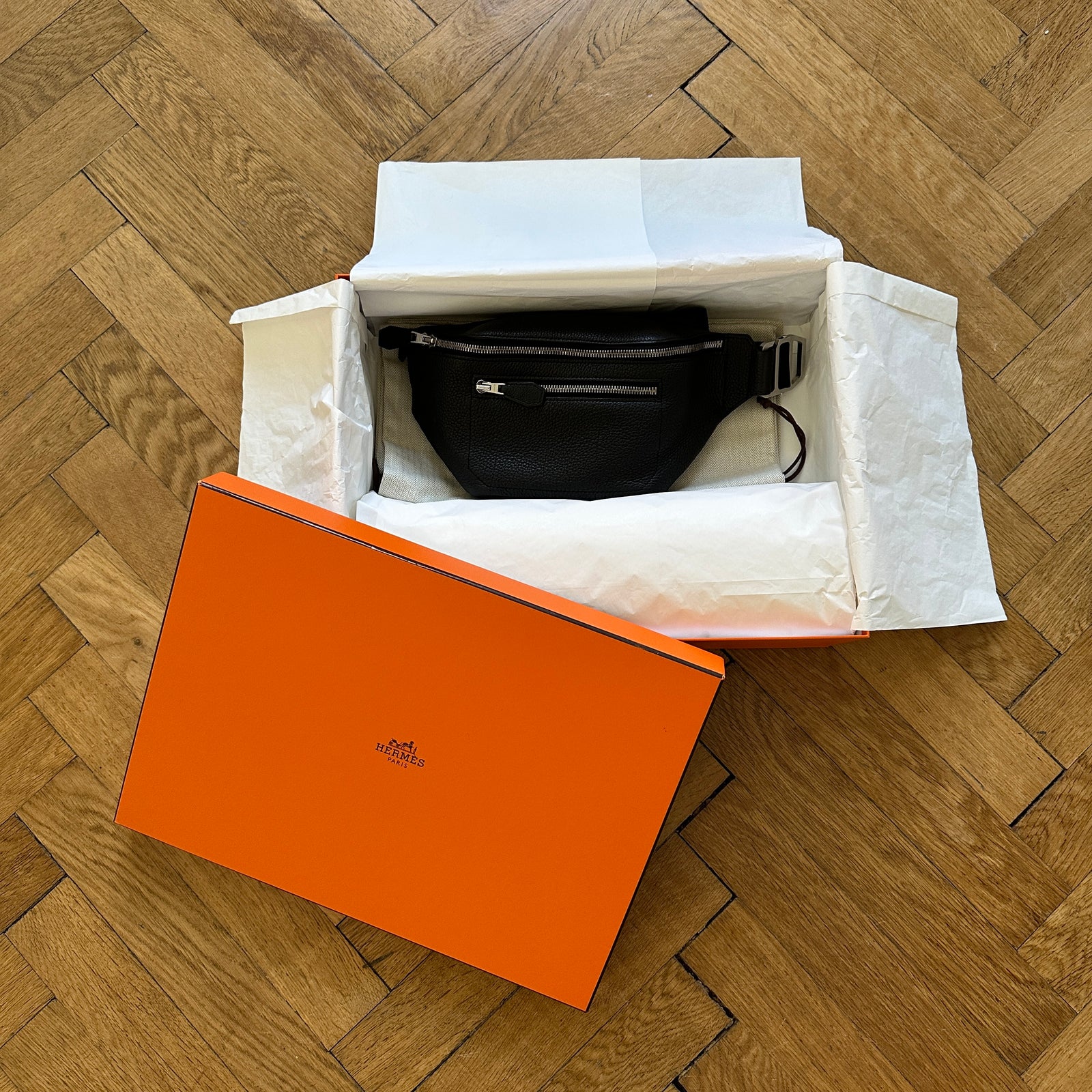 Hermès Black Grained Leather Cityslide PM Fanny Bag
