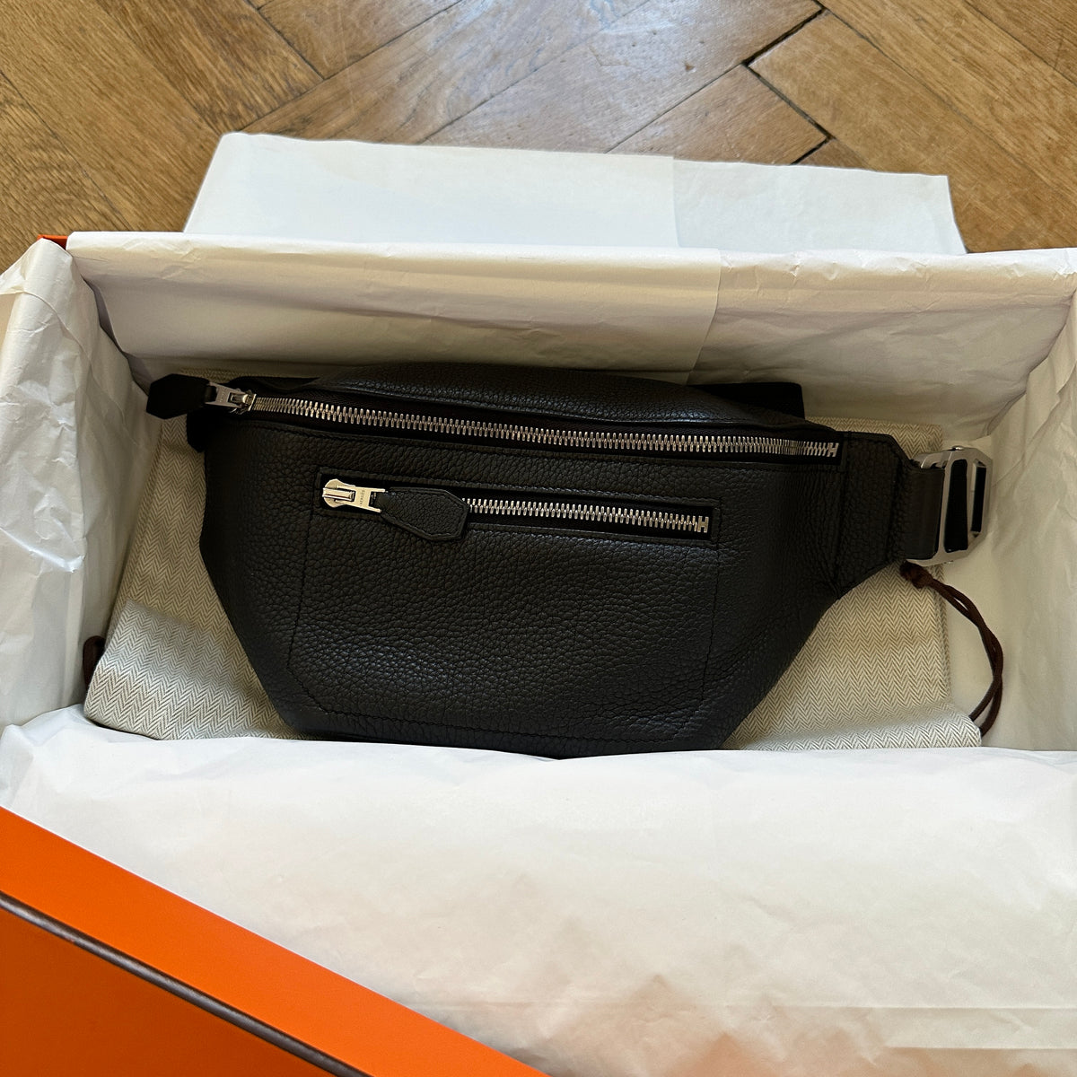 Hermès Black Grained Leather Cityslide PM Fanny Bag