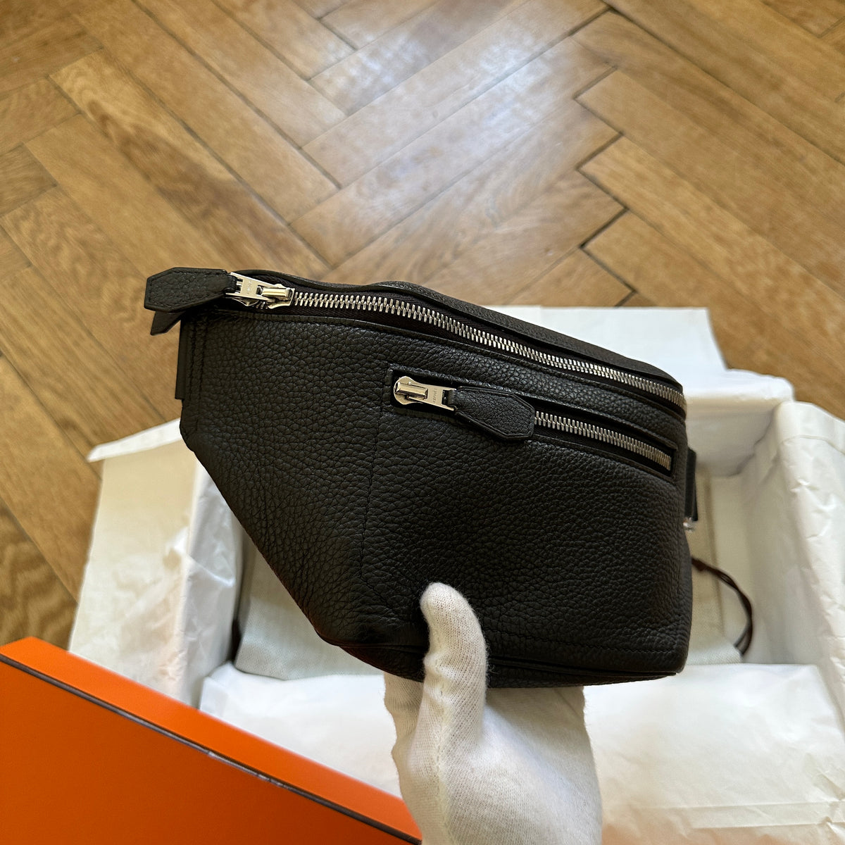 Hermès Black Grained Leather Cityslide PM Fanny Bag