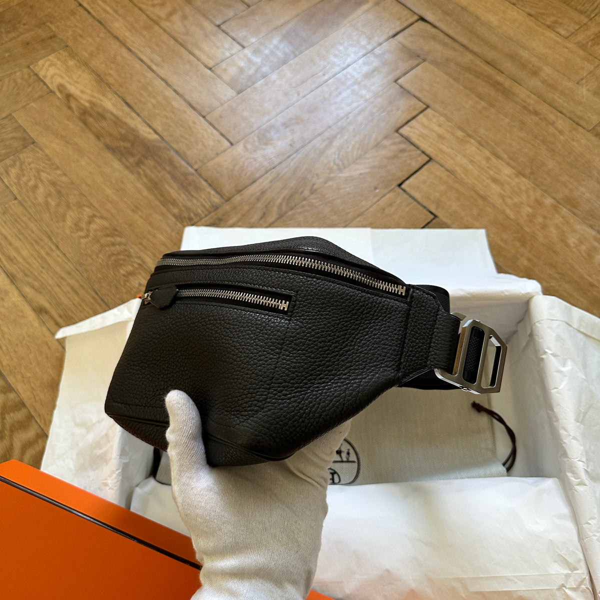 Hermès Black Grained Leather Cityslide PM Fanny Bag