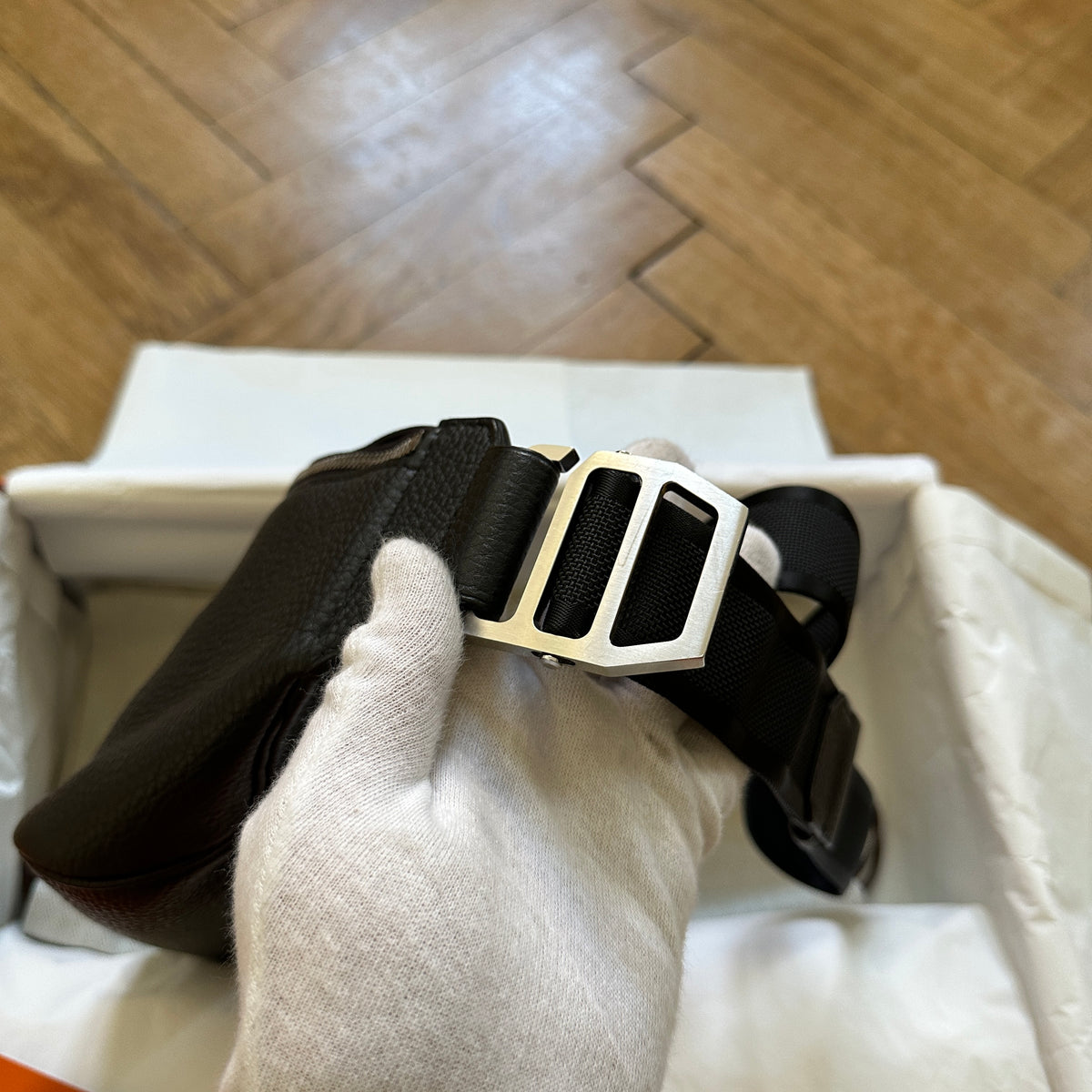 Hermès Black Grained Leather Cityslide PM Fanny Bag