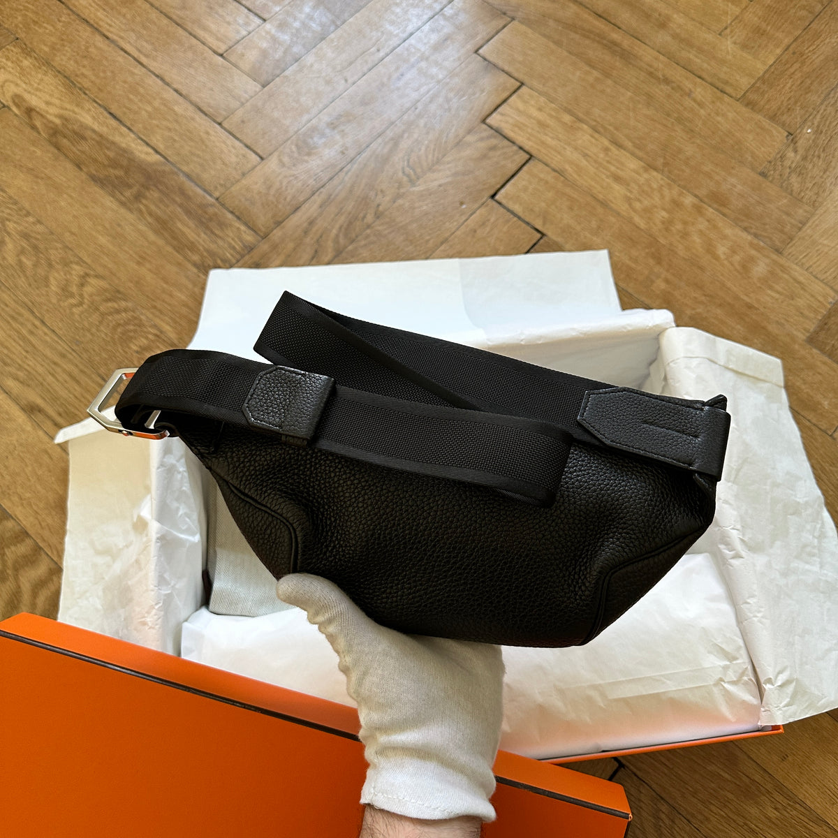 Hermès Black Grained Leather Cityslide PM Fanny Bag