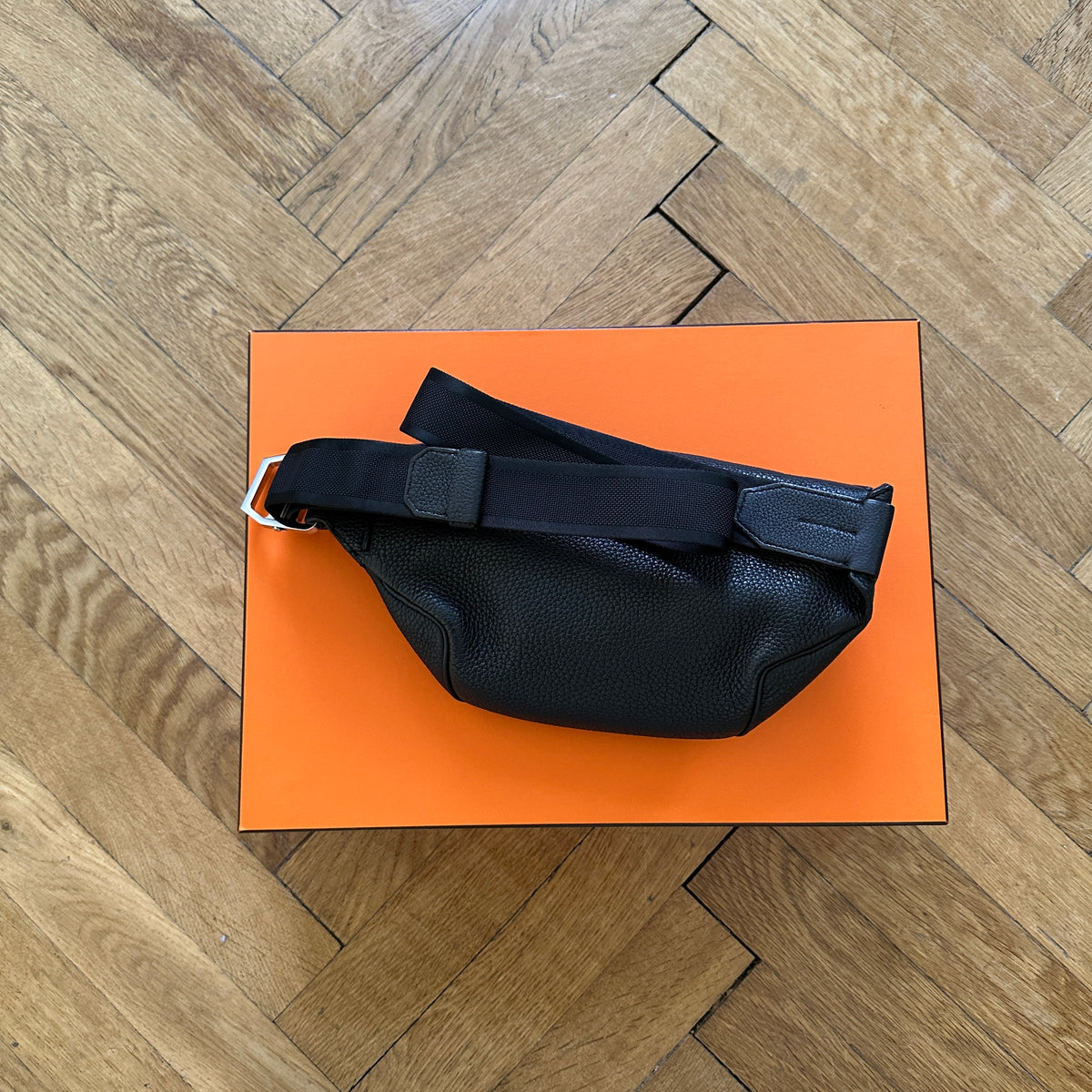 Hermès Black Grained Leather Cityslide PM Fanny Bag