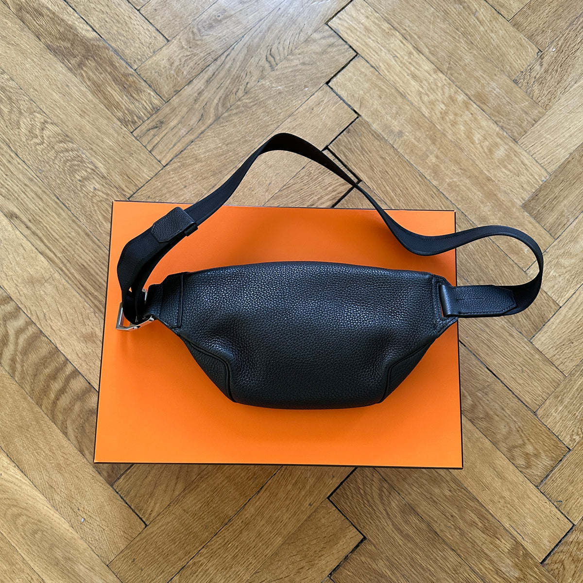 Hermès Black Grained Leather Cityslide PM Fanny Bag
