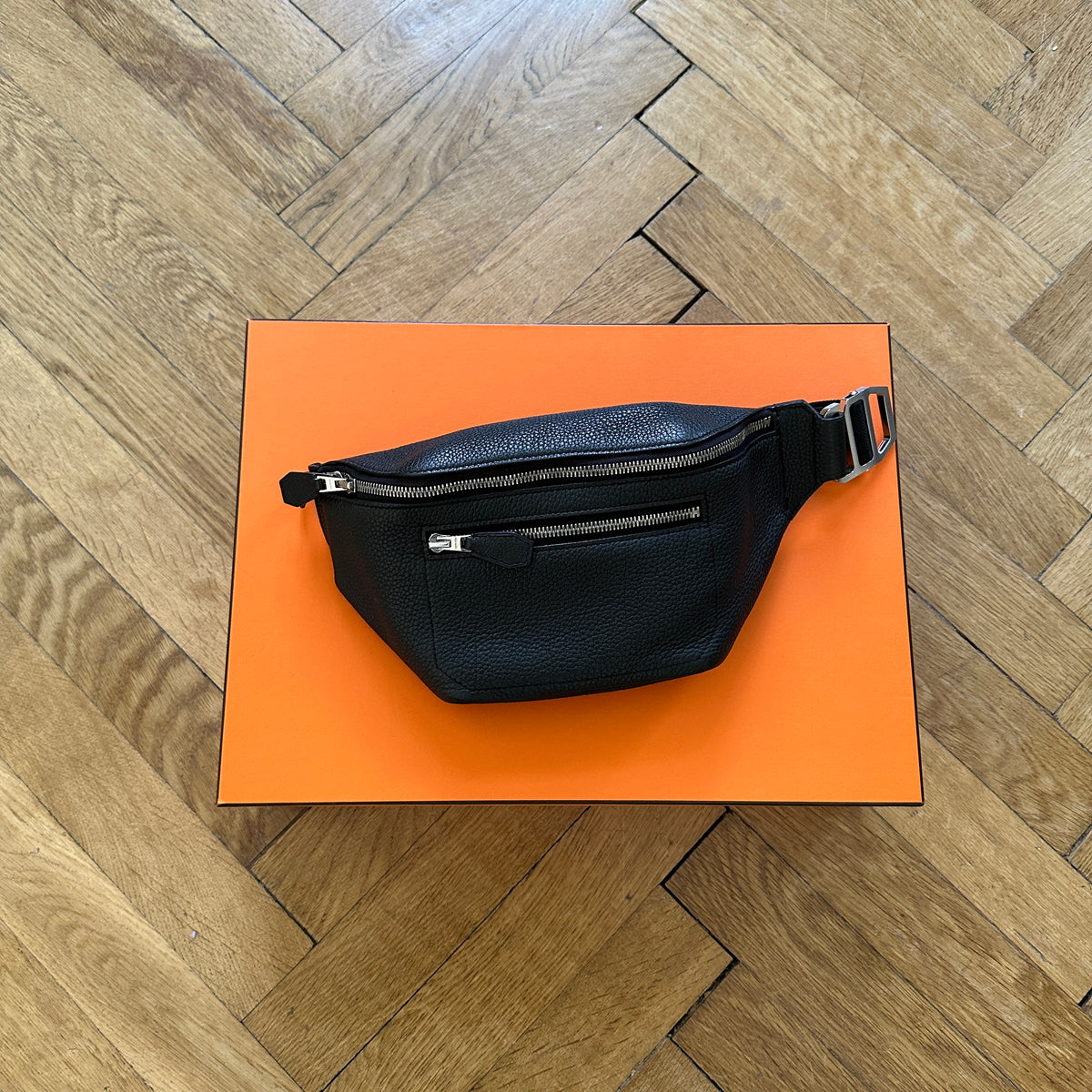 Hermès Black Grained Leather Cityslide PM Fanny Bag