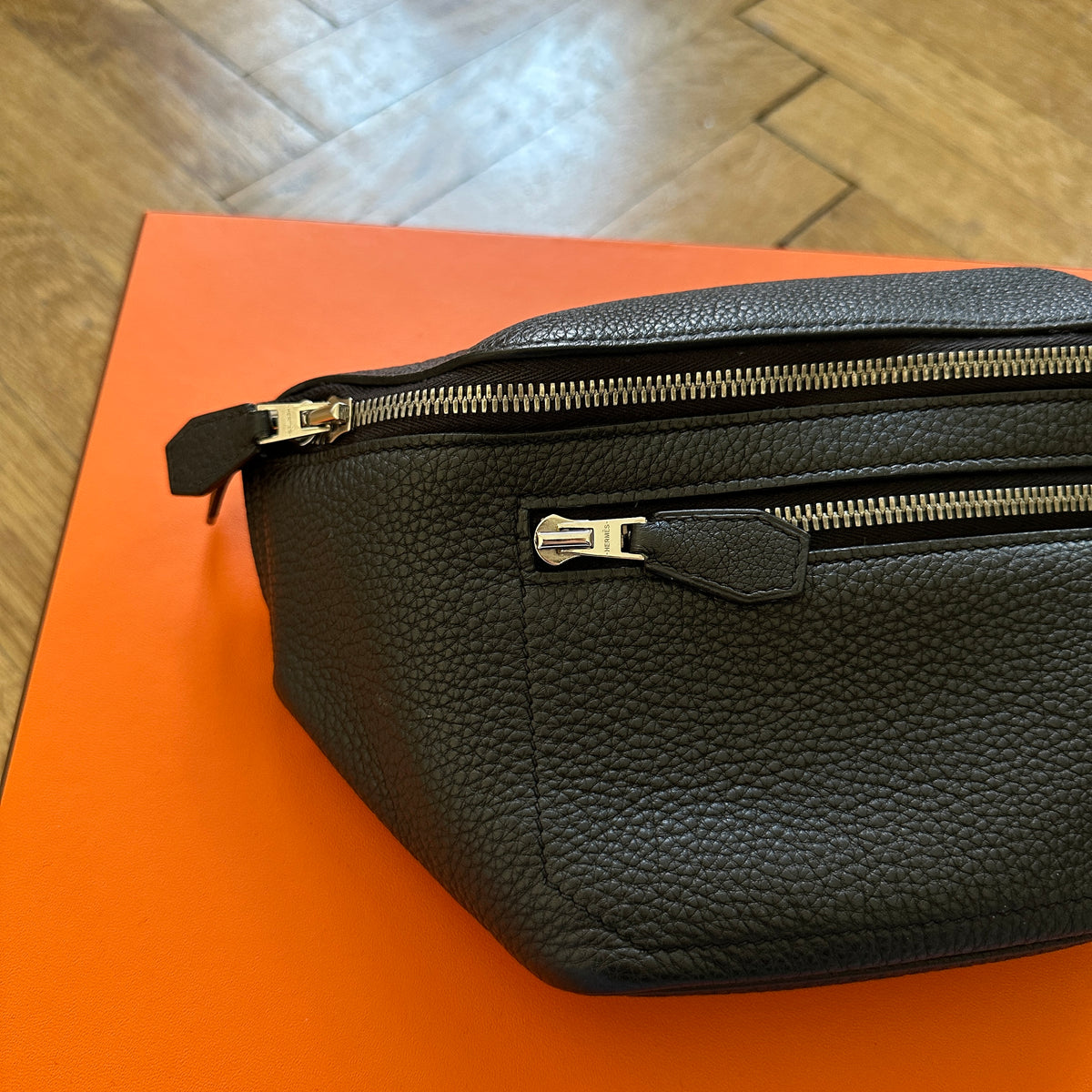 Hermès Black Grained Leather Cityslide PM Fanny Bag