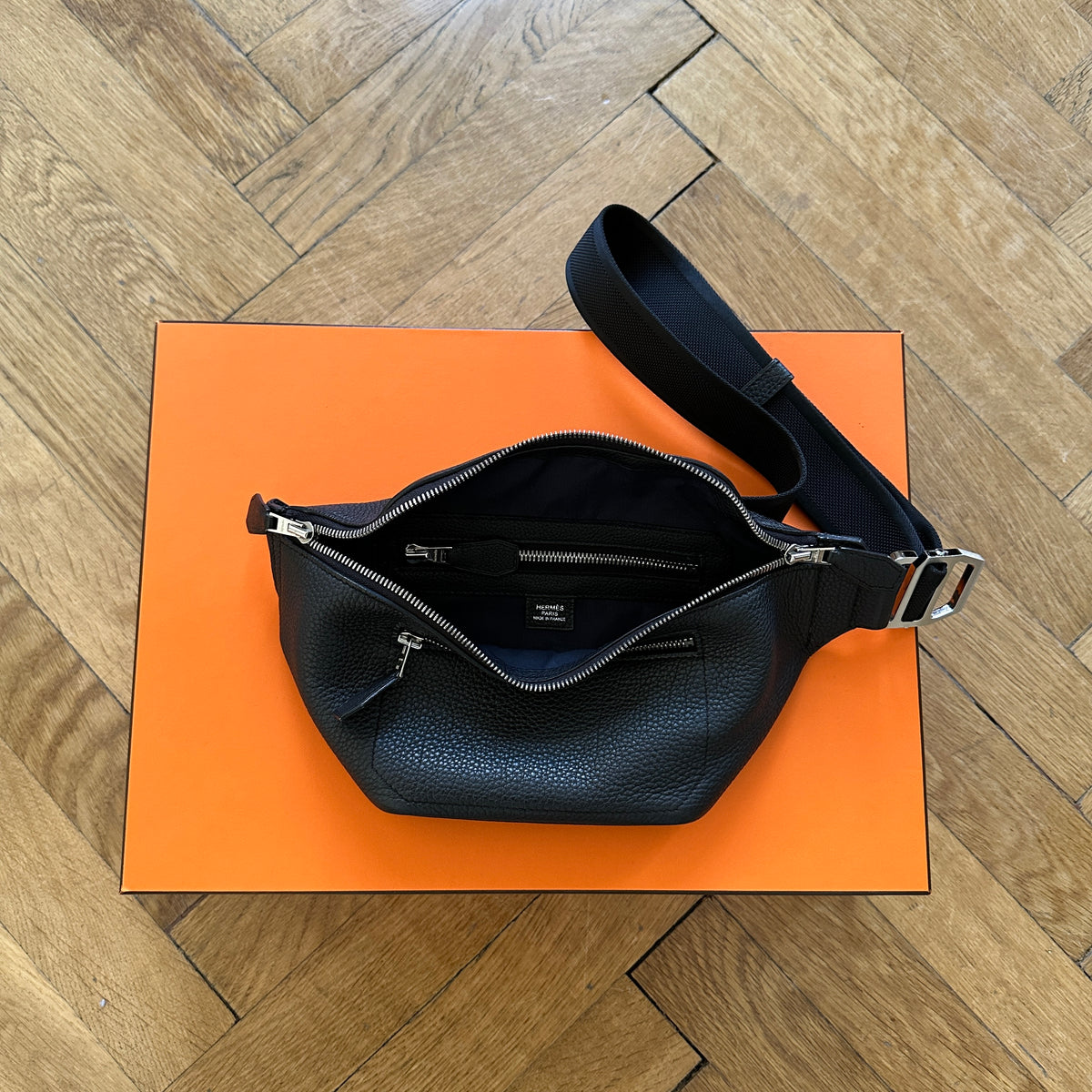 Hermès Black Grained Leather Cityslide PM Fanny Bag