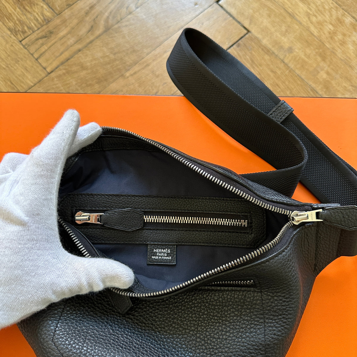 Hermès Black Grained Leather Cityslide PM Fanny Bag