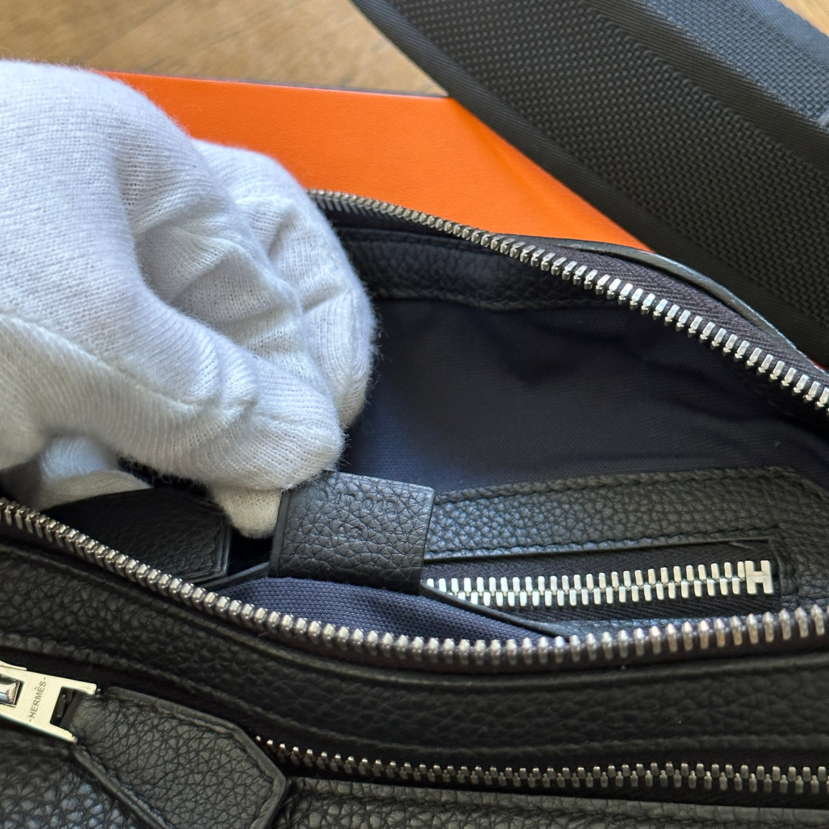 Hermès Black Grained Leather Cityslide PM Fanny Bag