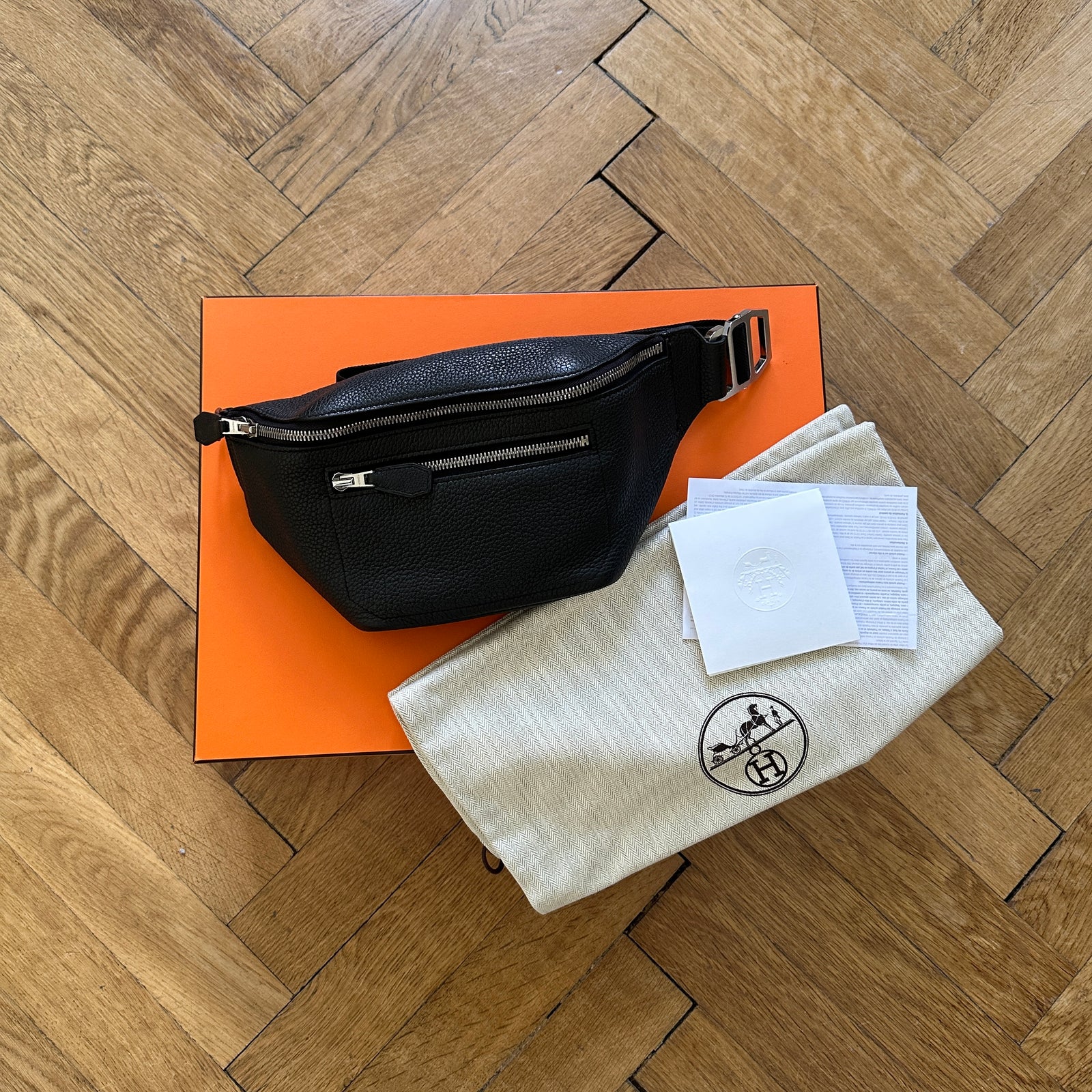 Hermès Black Grained Leather Cityslide PM Fanny Bag