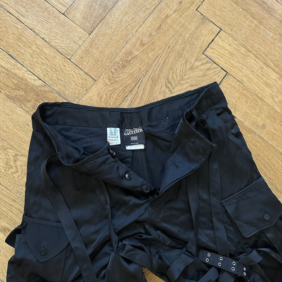 Jean Paul Gaultier Homme FW03 Black Bondage Nylon Cargo Pants