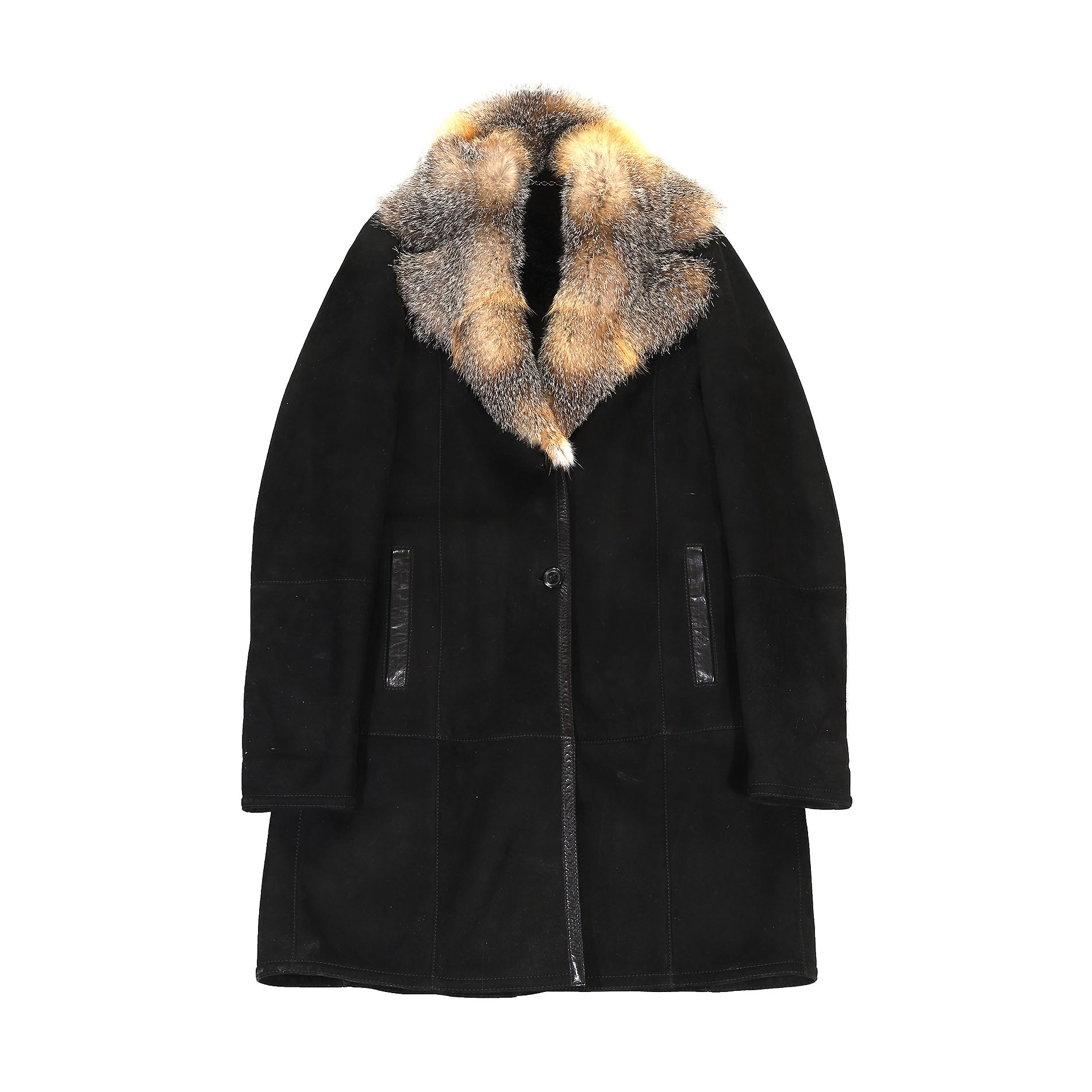 Gucci 90s by Tom Ford Black Shearling Fur Collar Coat
