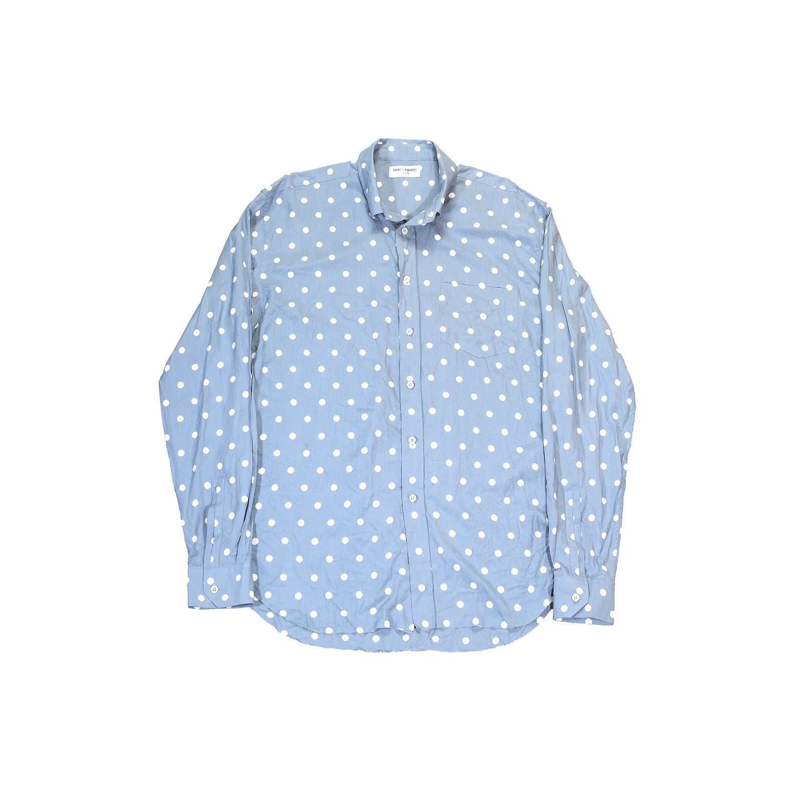 Saint Laurent Paris SS16 Polka Dot Raw Hem Silk Shirt