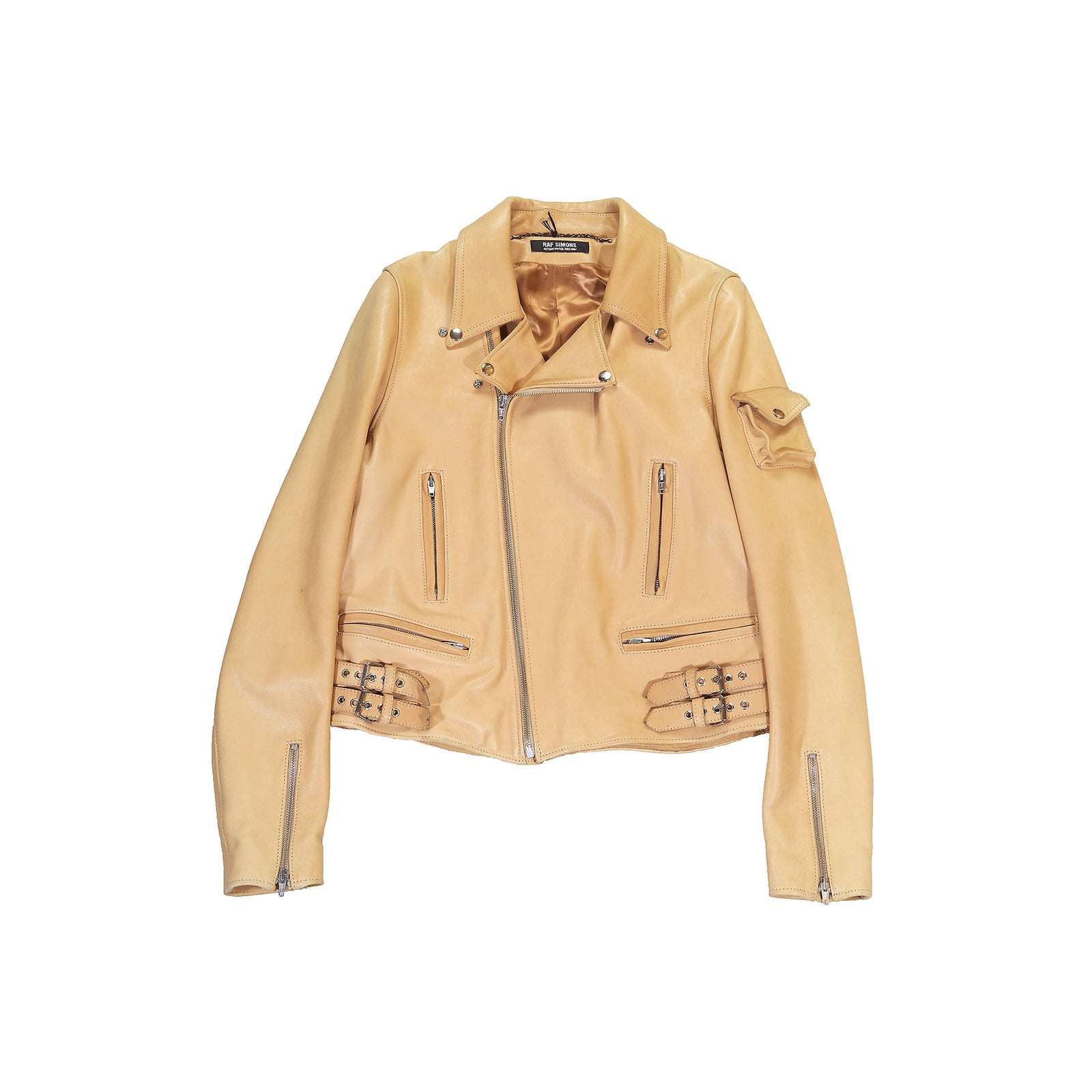 Raf Simons FW03 Closer Beige Leather Biker Jacket
