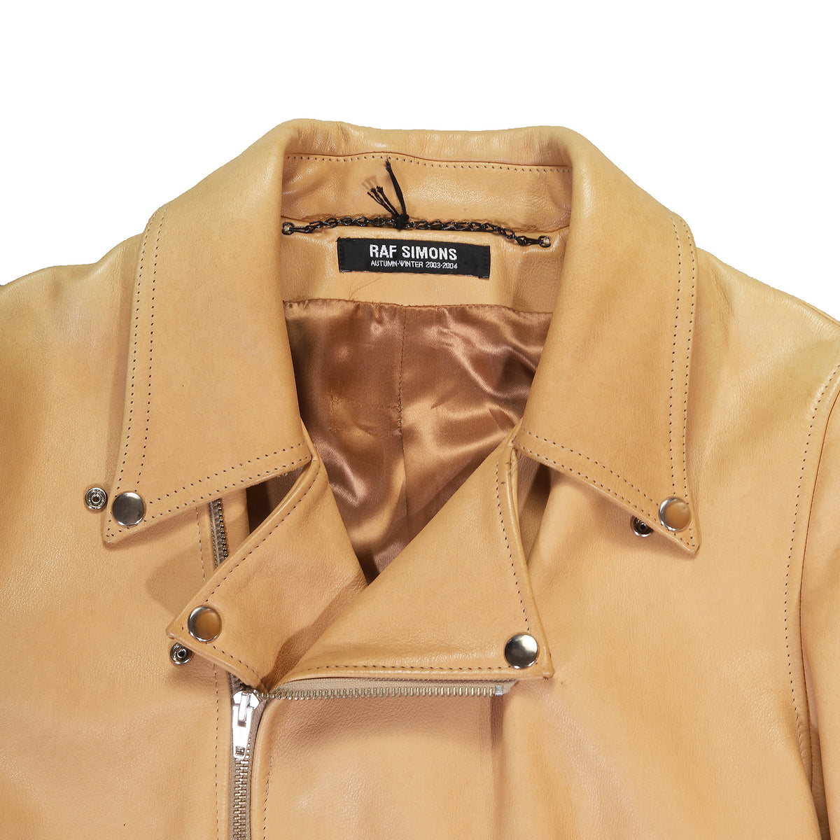 Raf Simons FW03 Closer Beige Leather Biker Jacket