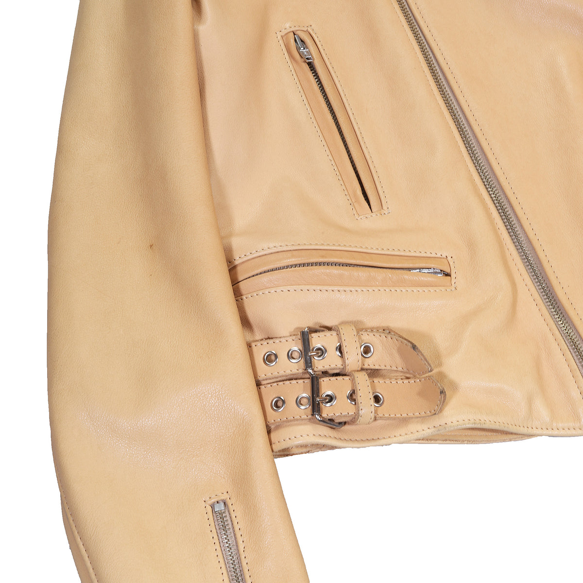 Raf Simons FW03 Closer Beige Leather Biker Jacket