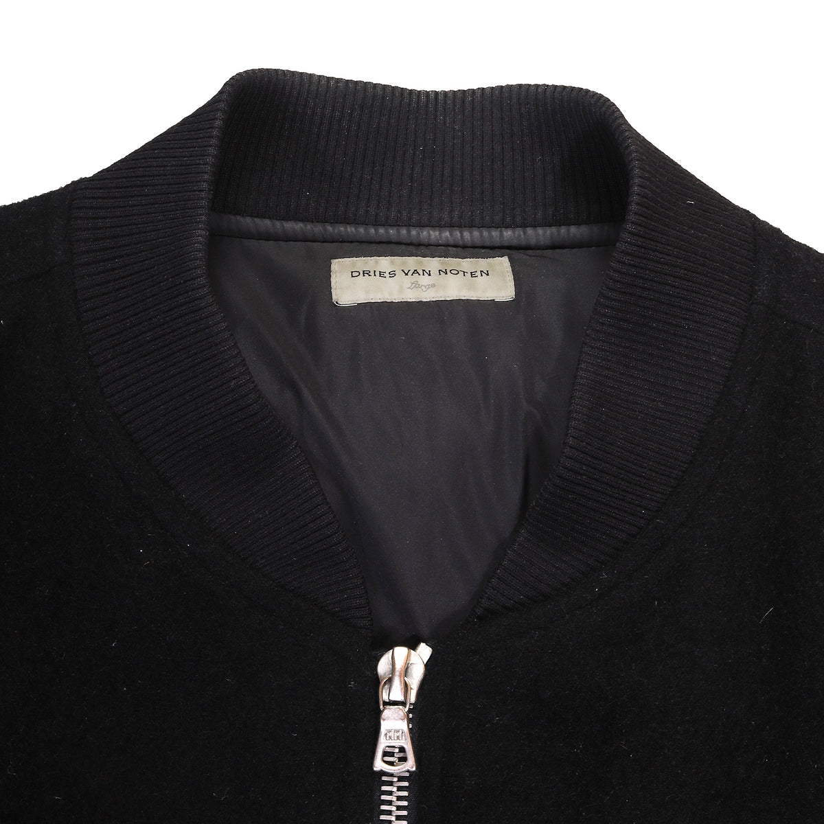 Dries Van Noten FW14 Black Wool Backzip Bomber