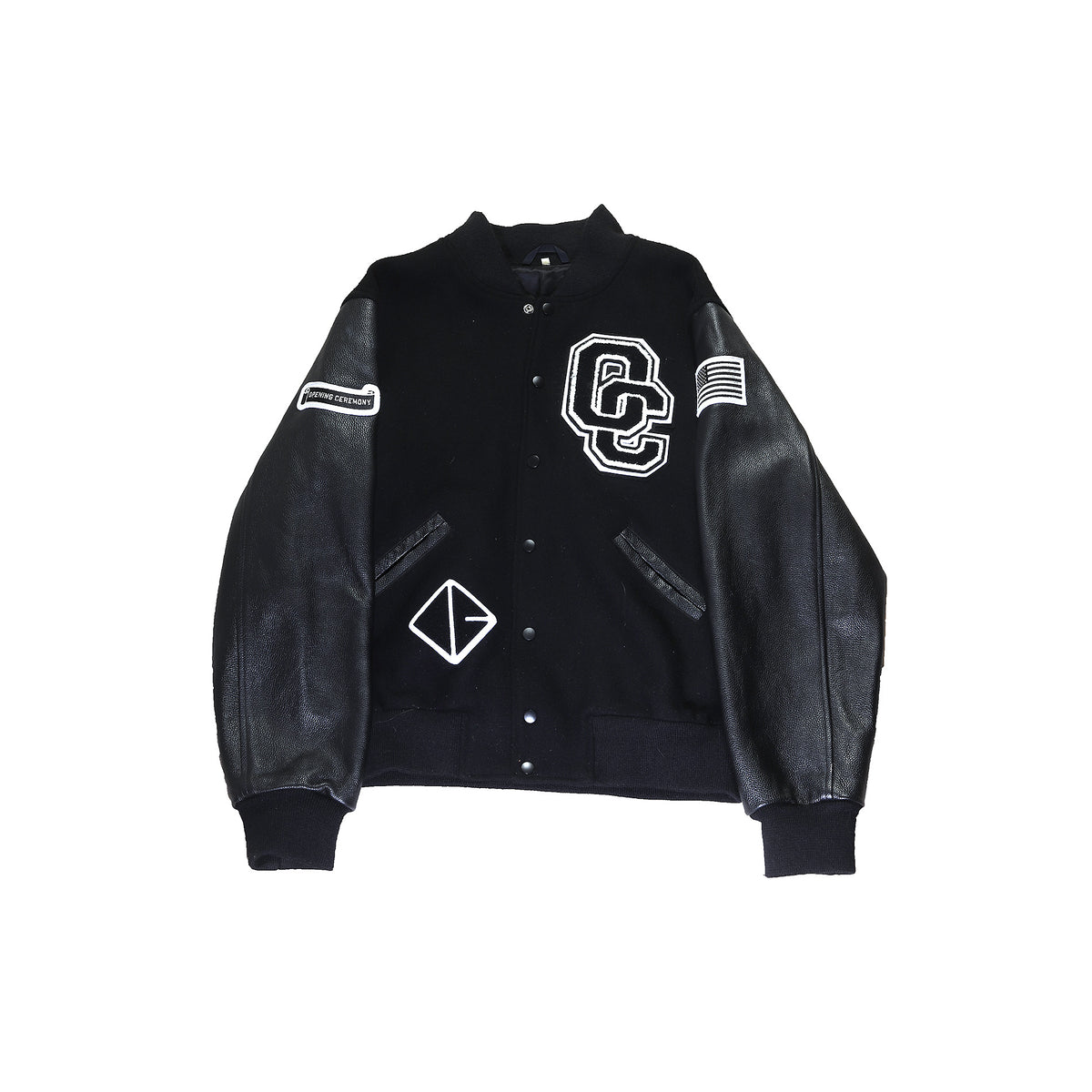 Opening Ceremony Black Leather Varsity Jacket