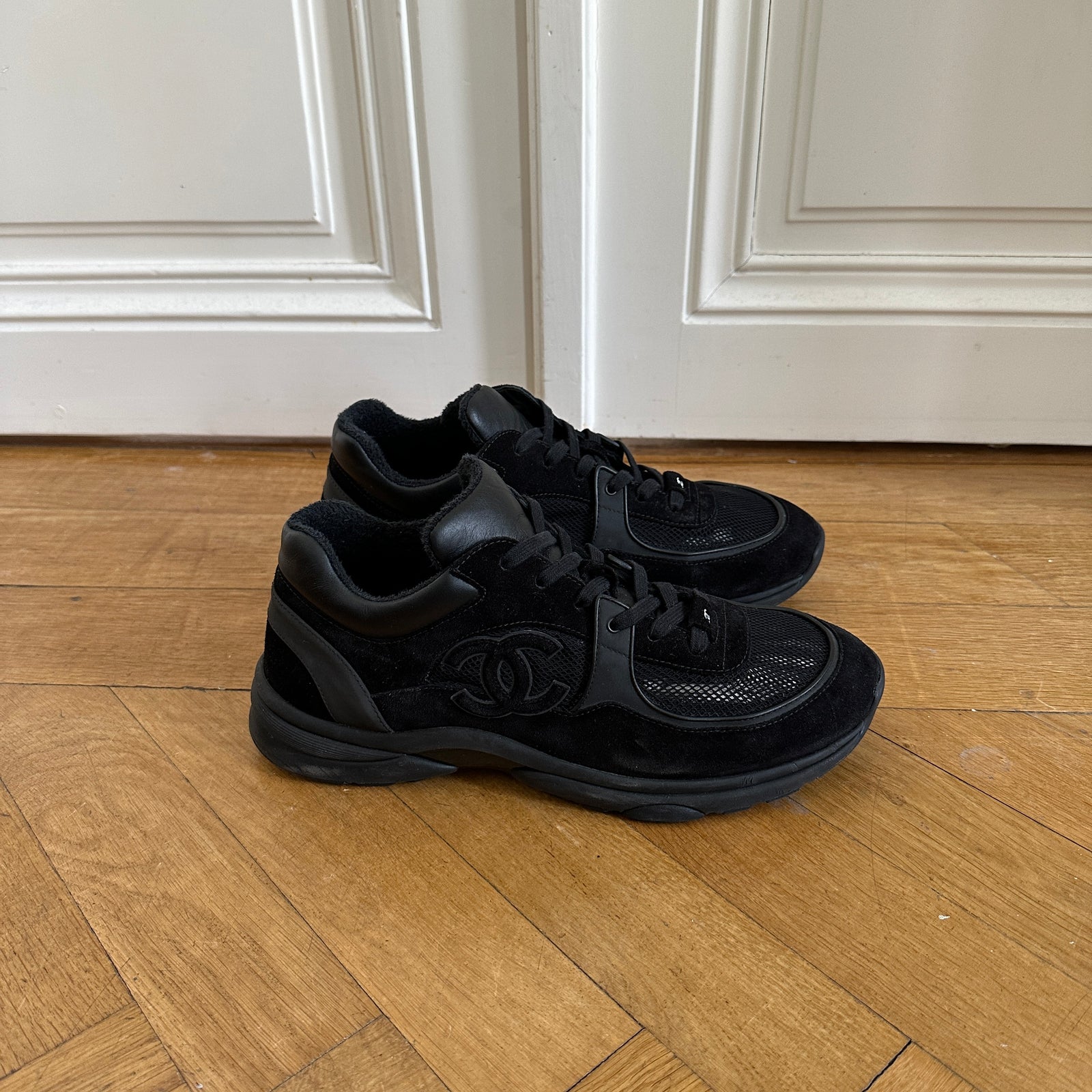 Chanel Mens Black Suede Mesh Trainer